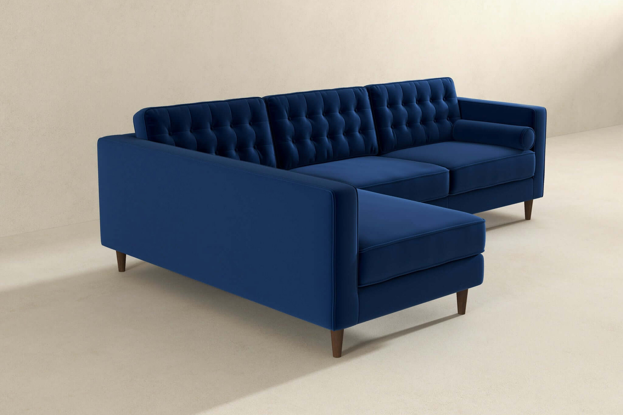 Ashcroft Christian Velvet Sectional Sofa - Blue, Left Facing