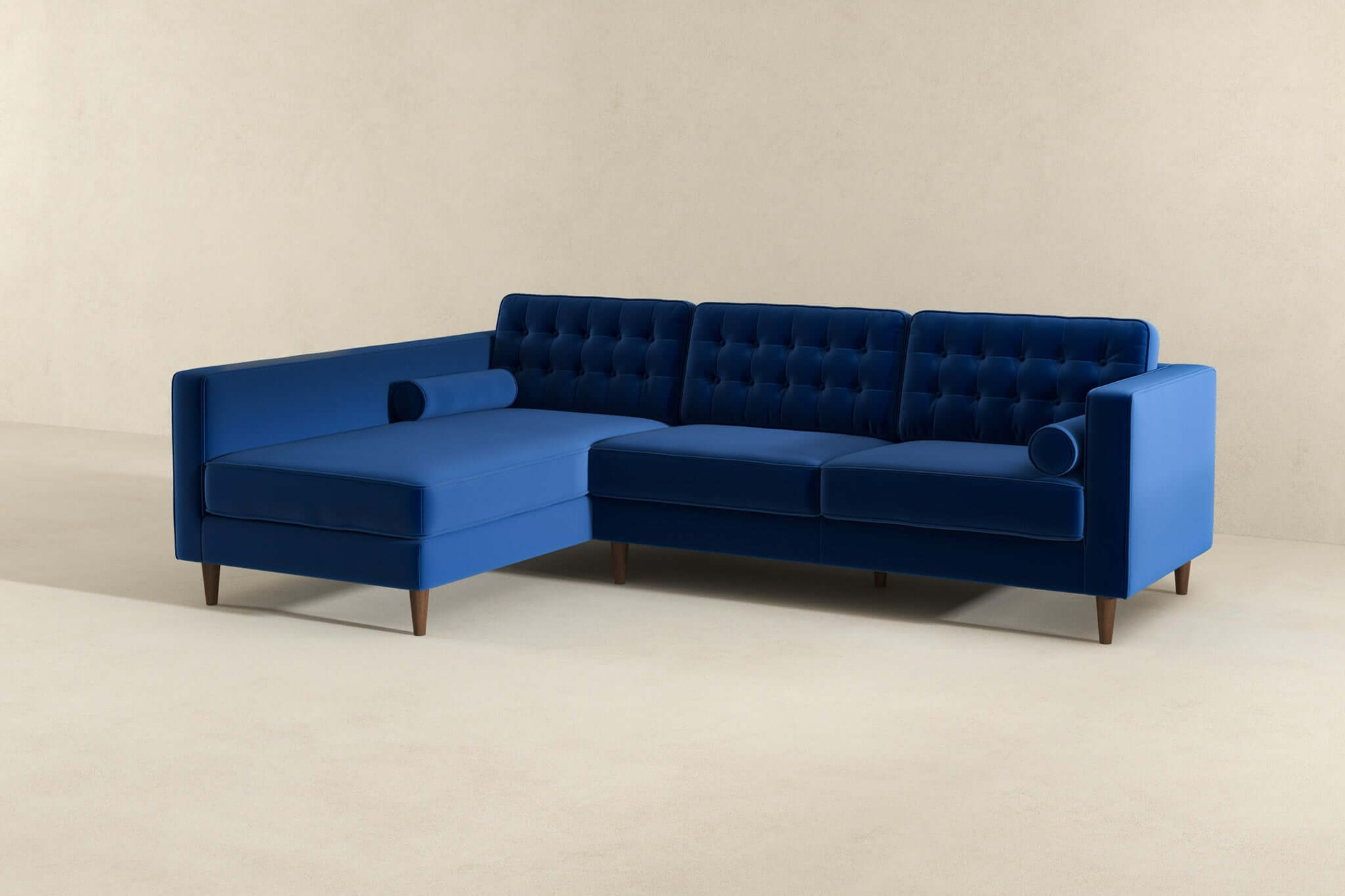 Ashcroft Christian Velvet Sectional Sofa - Blue, Left Facing