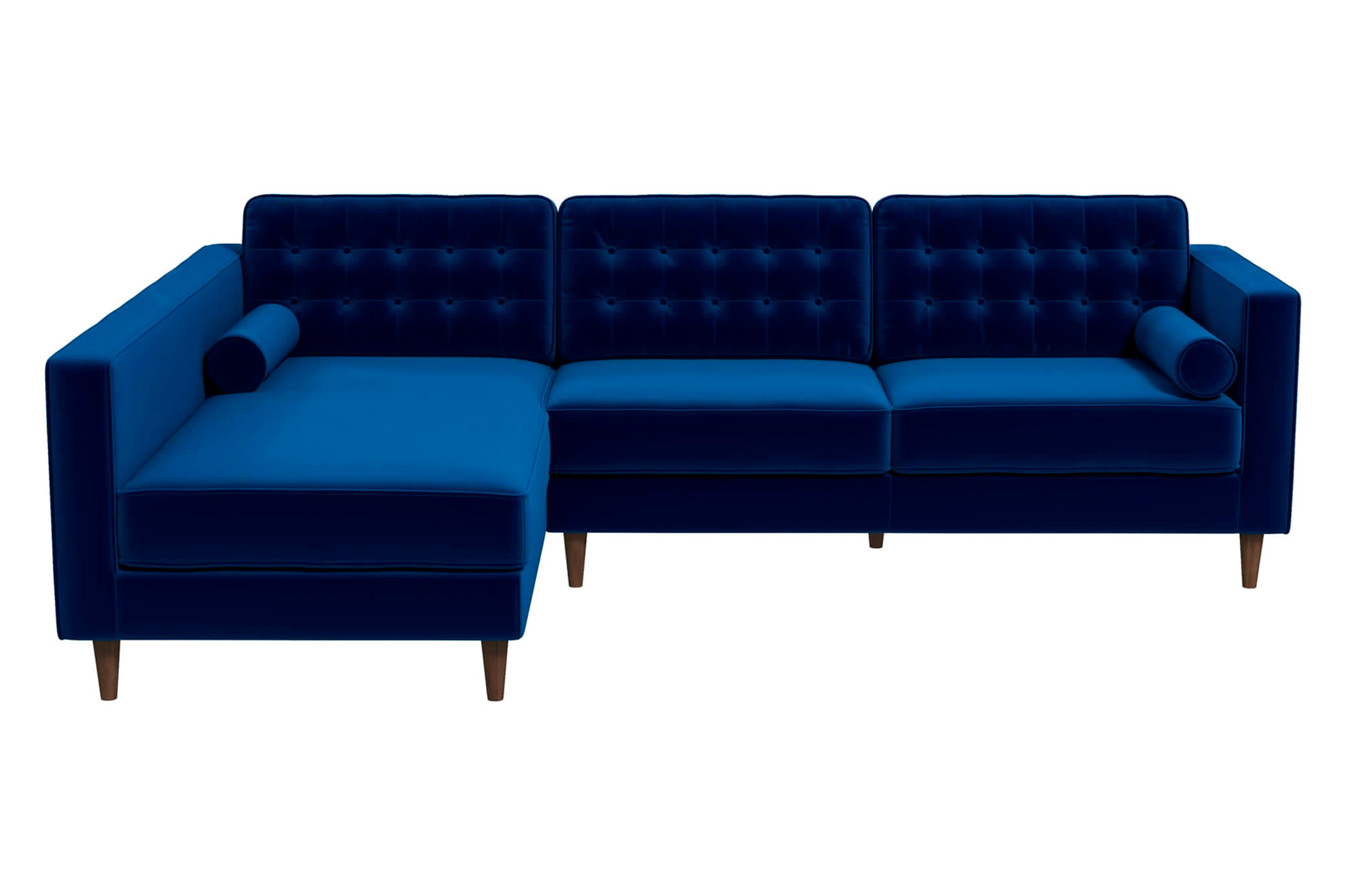 Ashcroft Christian Velvet Sectional Sofa - Blue, Left Facing