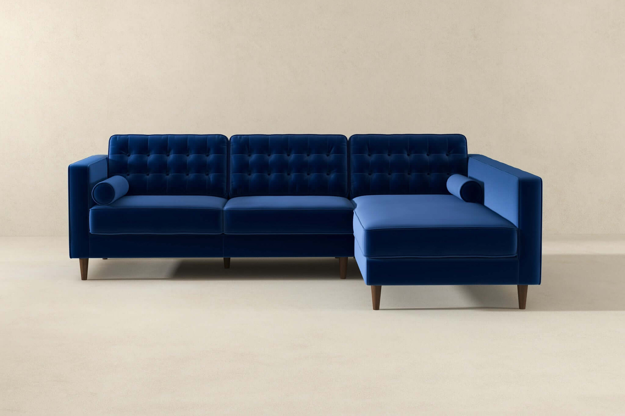 Ashcroft Christian Velvet Sectional Sofa - Blue, Right Facing