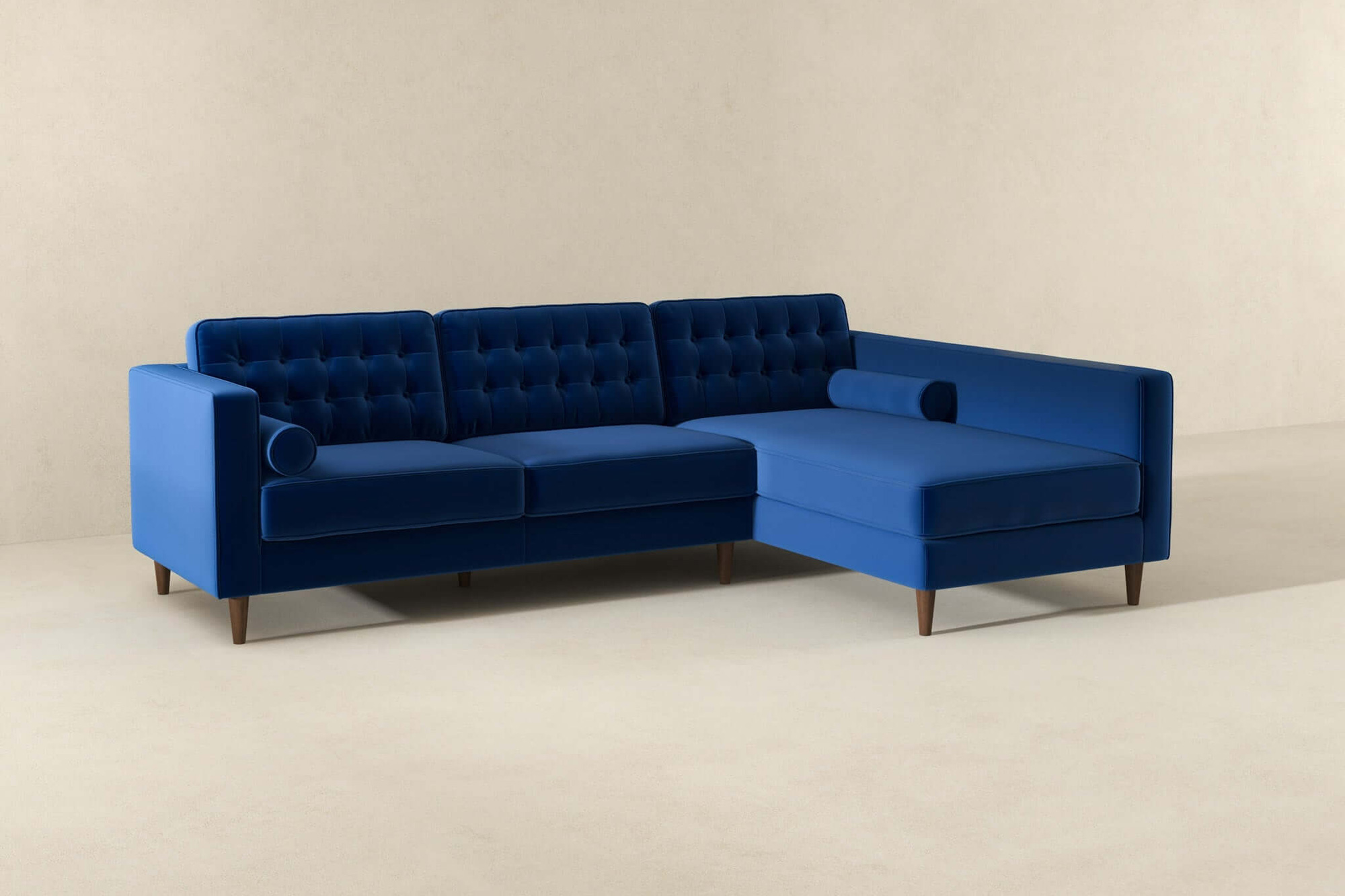 Ashcroft Christian Velvet Sectional Sofa - Blue, Right Facing