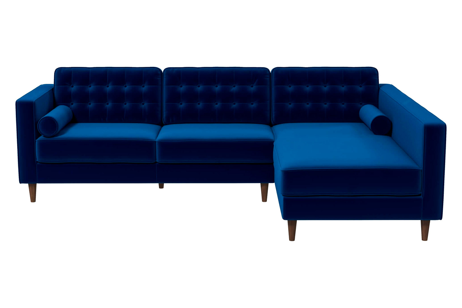 Ashcroft Christian Velvet Sectional Sofa - Blue, Right Facing