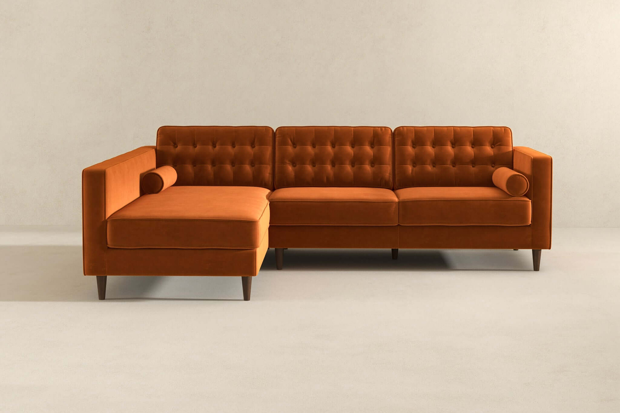 Ashcroft Christian Velvet Sectional Sofa - Burnt Orange, Left Facing