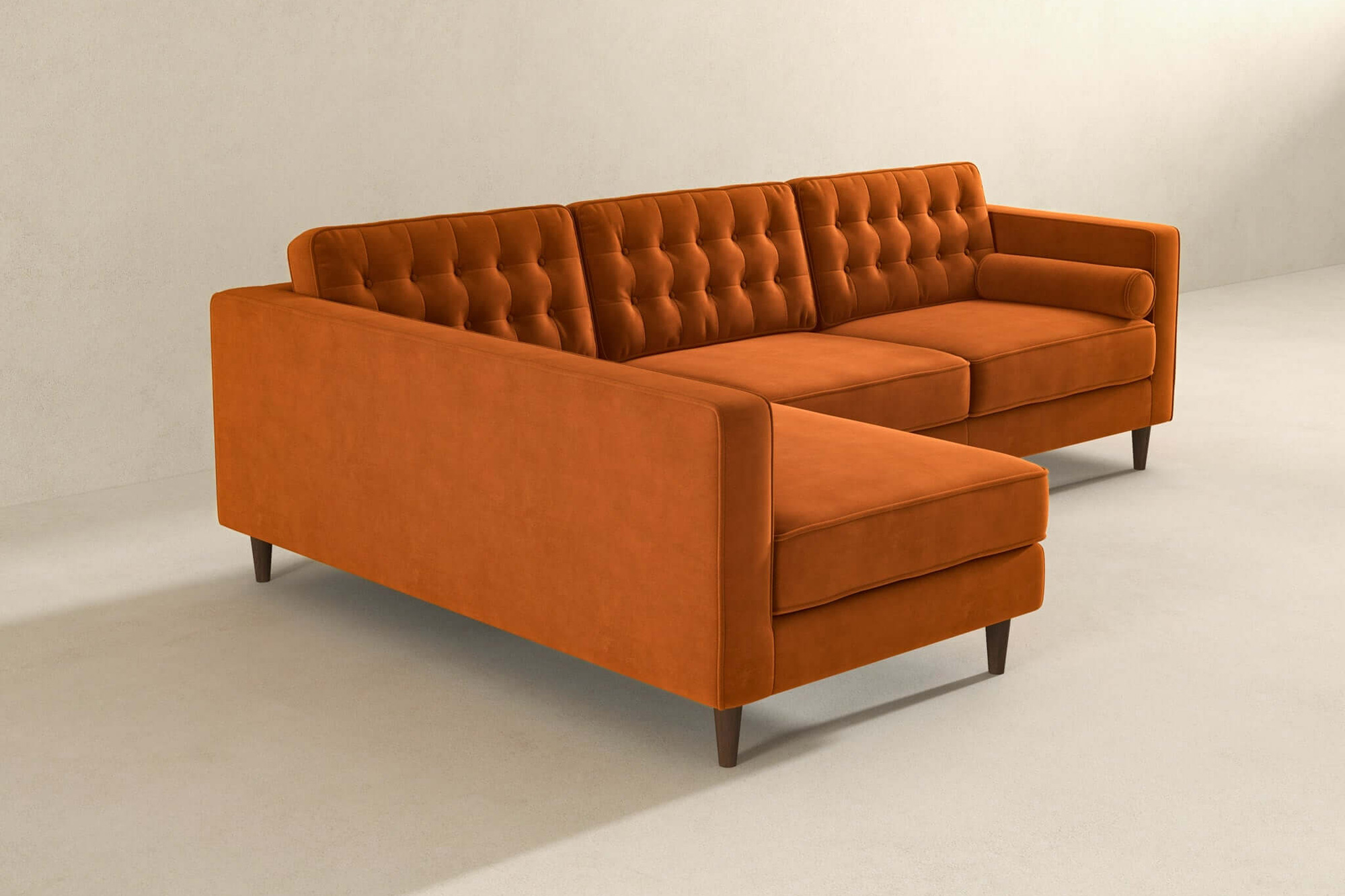 Ashcroft Christian Velvet Sectional Sofa - Burnt Orange, Left Facing