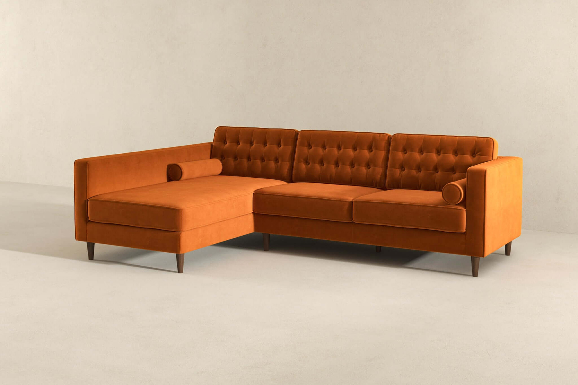 Ashcroft Christian Velvet Sectional Sofa - Burnt Orange, Left Facing