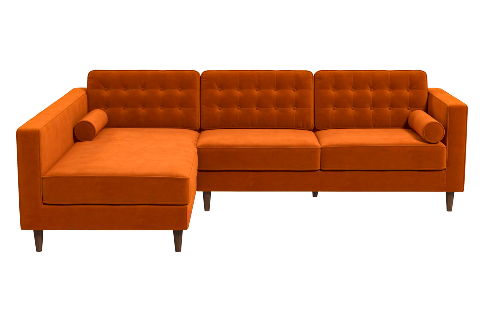 Ashcroft Christian Velvet Sectional Sofa - Burnt Orange, Left Facing