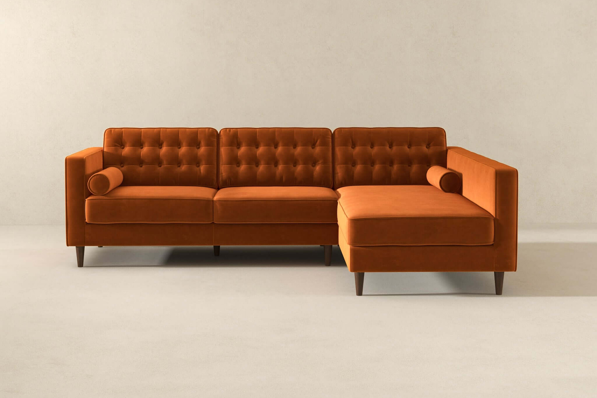 Ashcroft Christian Velvet Sectional Sofa - Burnt Orange, Right Facing