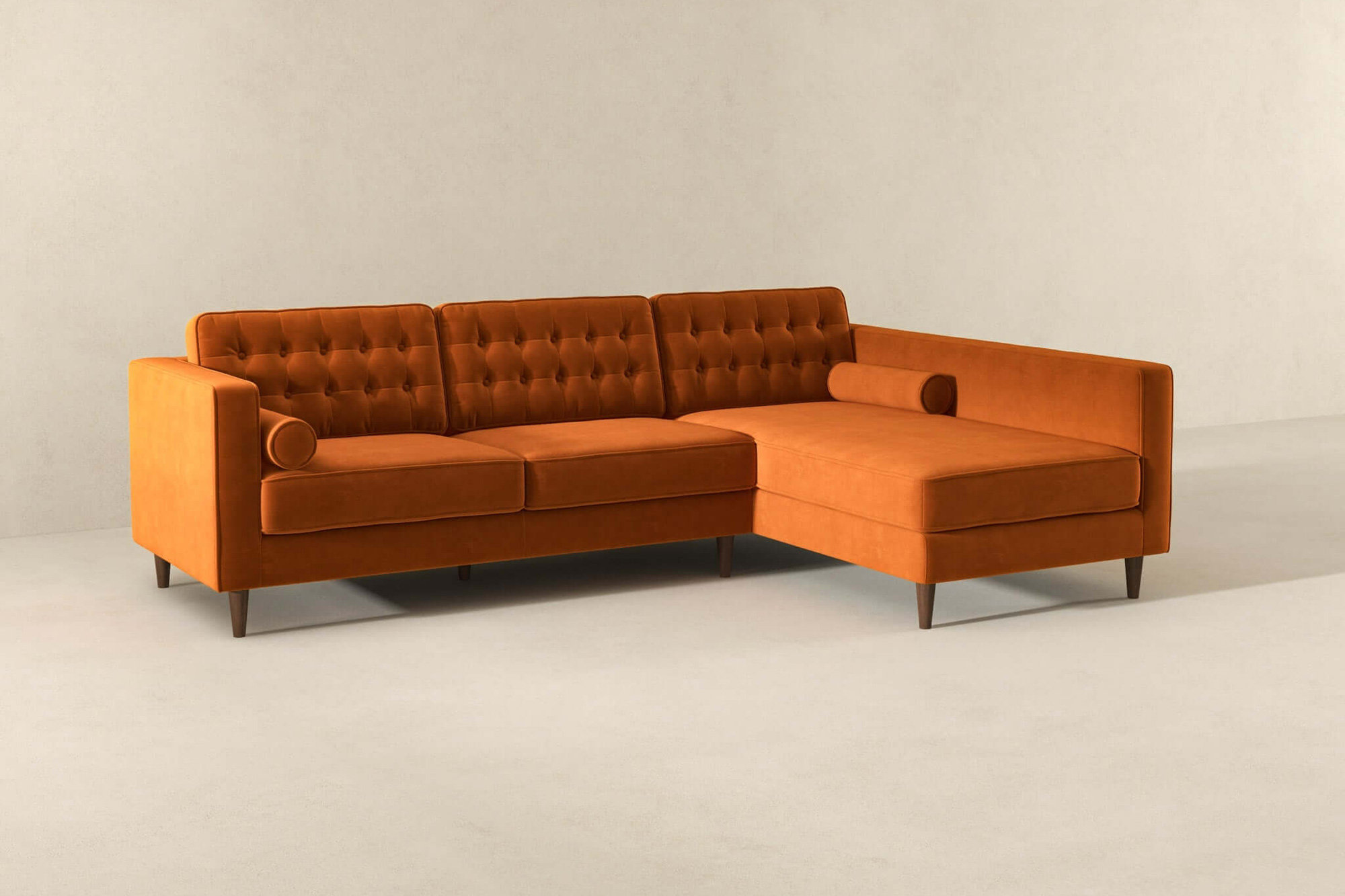 Ashcroft Christian Velvet Sectional Sofa - Burnt Orange, Right Facing