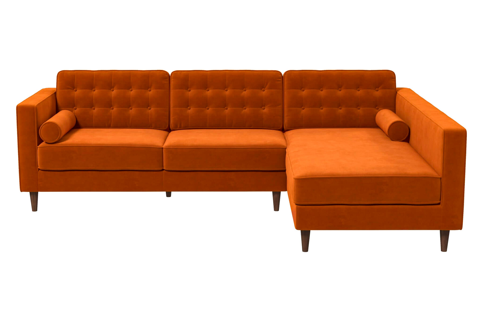 Ashcroft Christian Velvet Sectional Sofa - Burnt Orange, Right Facing