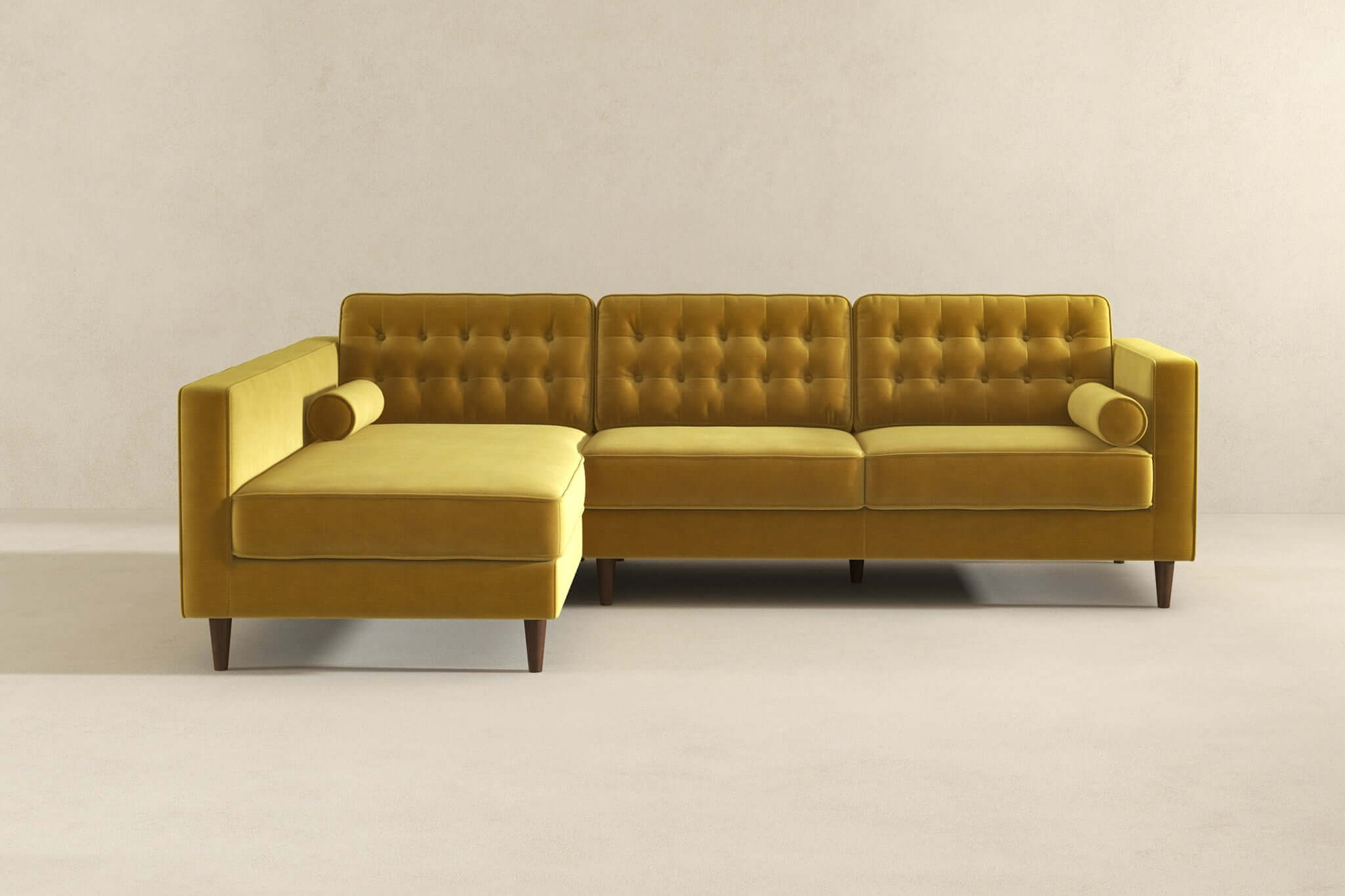 Ashcroft Christian Velvet Sectional Sofa - Dark Yellow, Left Facing