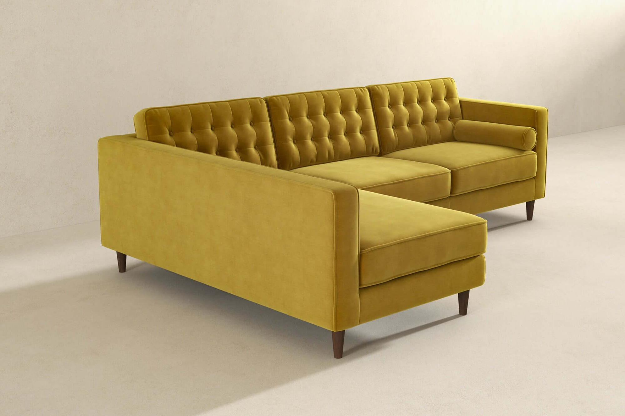 Ashcroft Christian Velvet Sectional Sofa - Dark Yellow, Left Facing