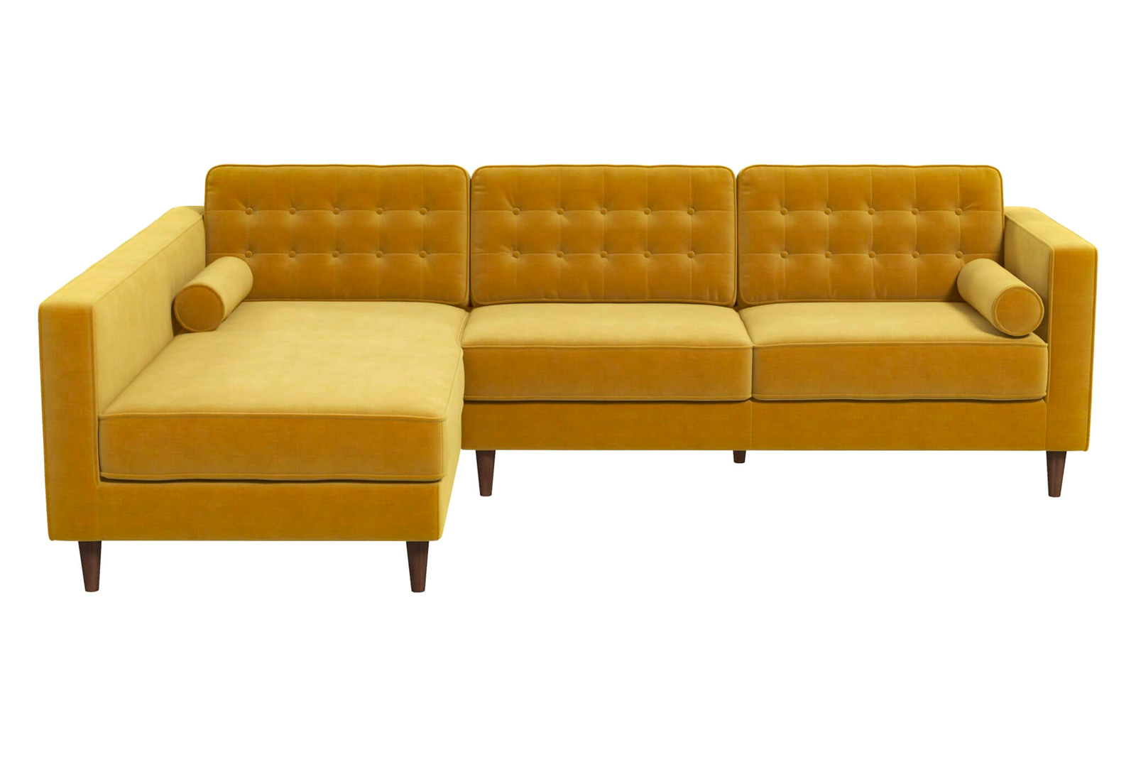 Ashcroft Christian Velvet Sectional Sofa - Dark Yellow, Left Facing