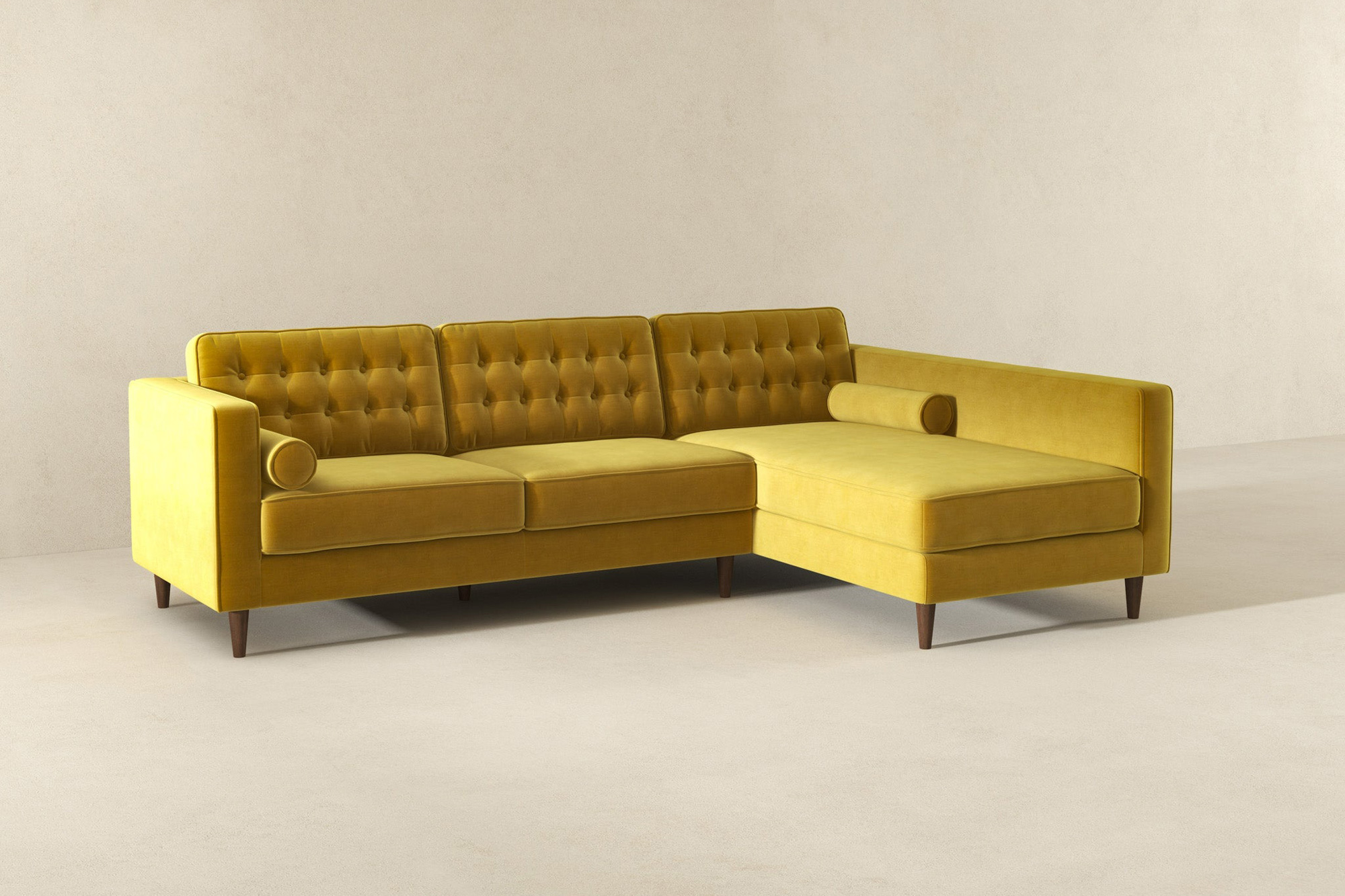 Ashcroft Christian Velvet Sectional Sofa - Dark Yellow, Right Facing