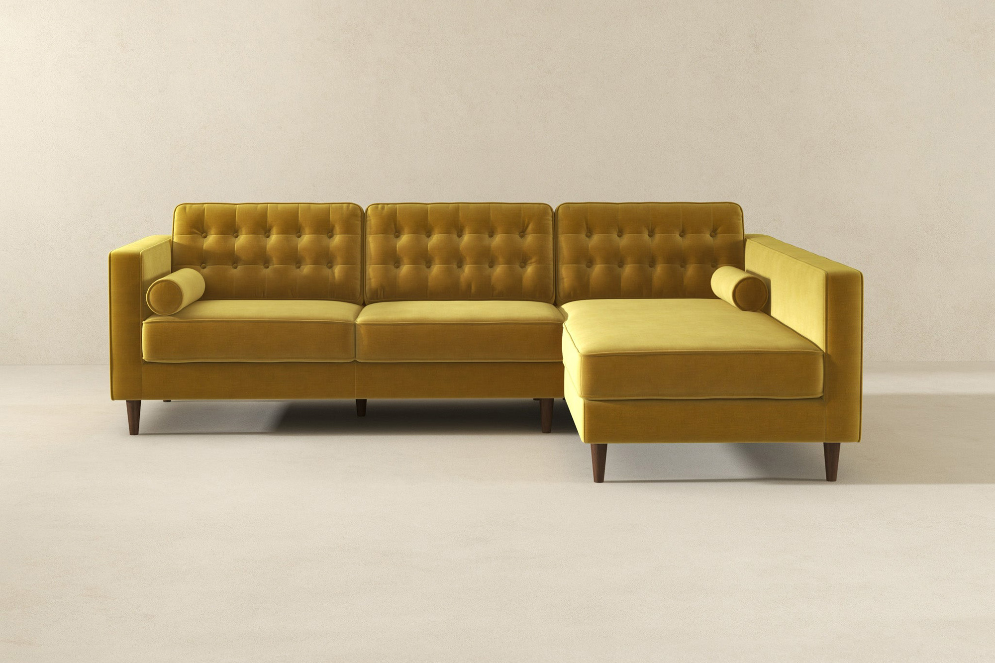 Ashcroft Christian Velvet Sectional Sofa - Dark Yellow, Right Facing