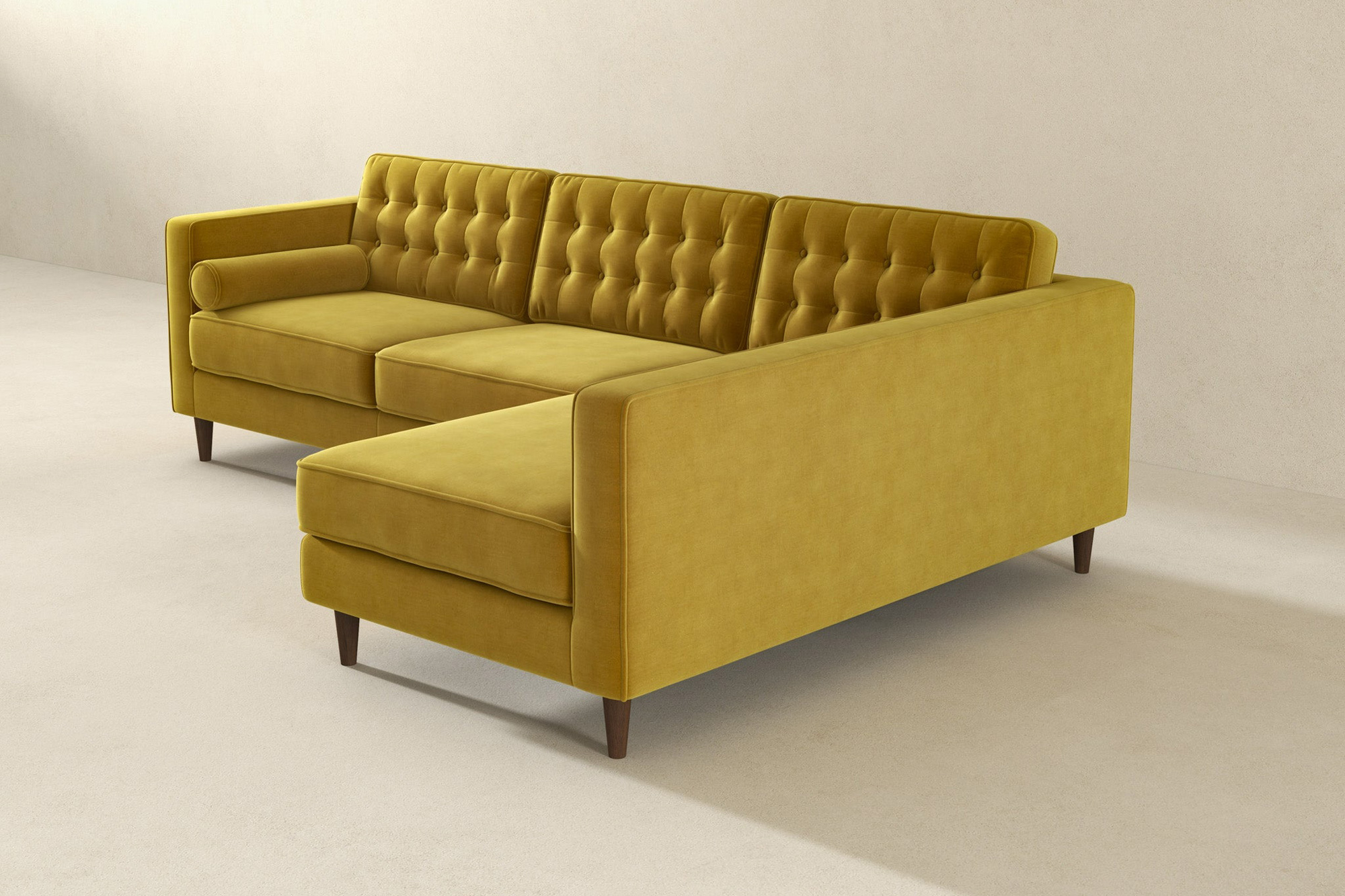 Ashcroft Christian Velvet Sectional Sofa - Dark Yellow, Right Facing