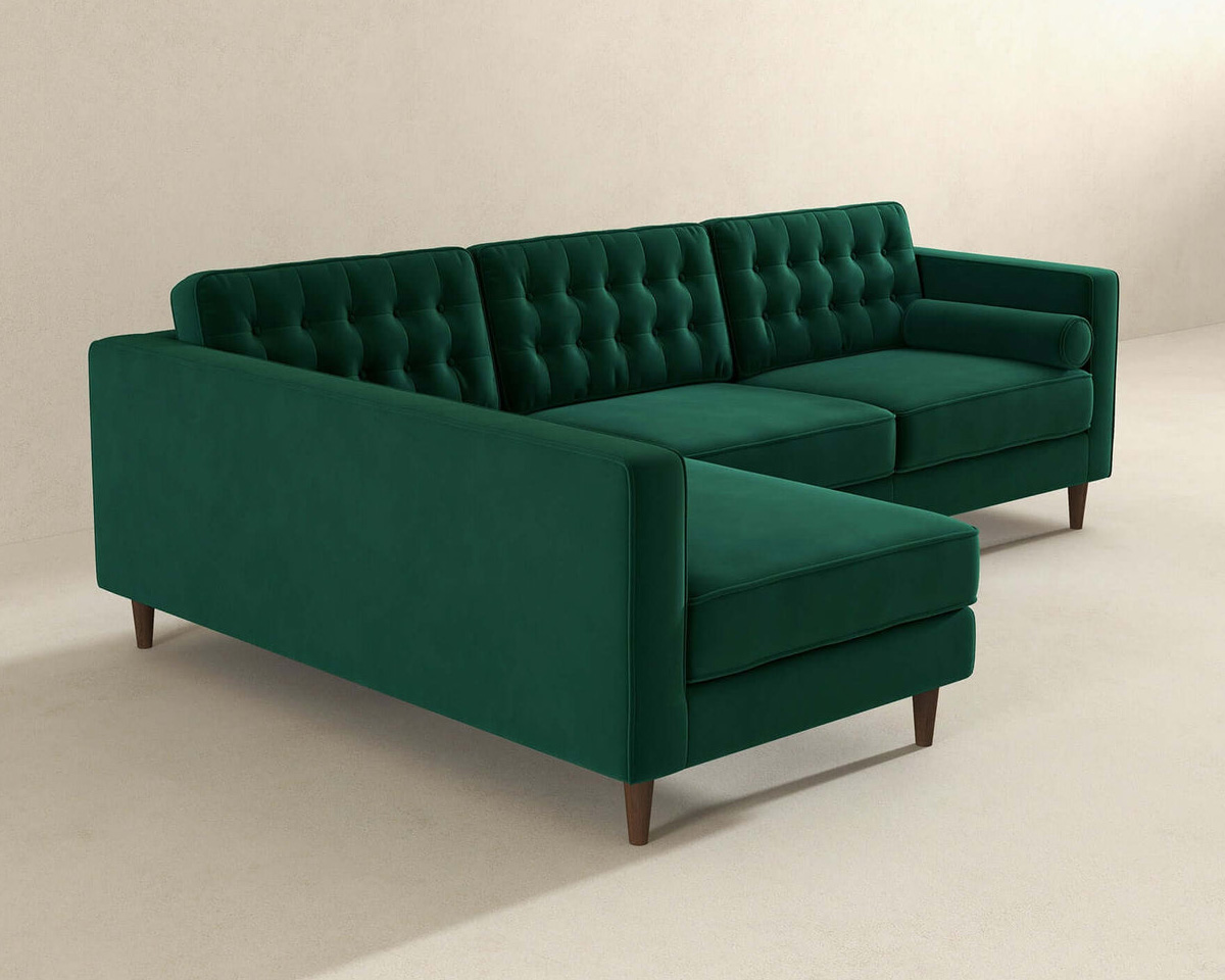 Ashcroft Christian Velvet Sectional Sofa - Green, Left Facing