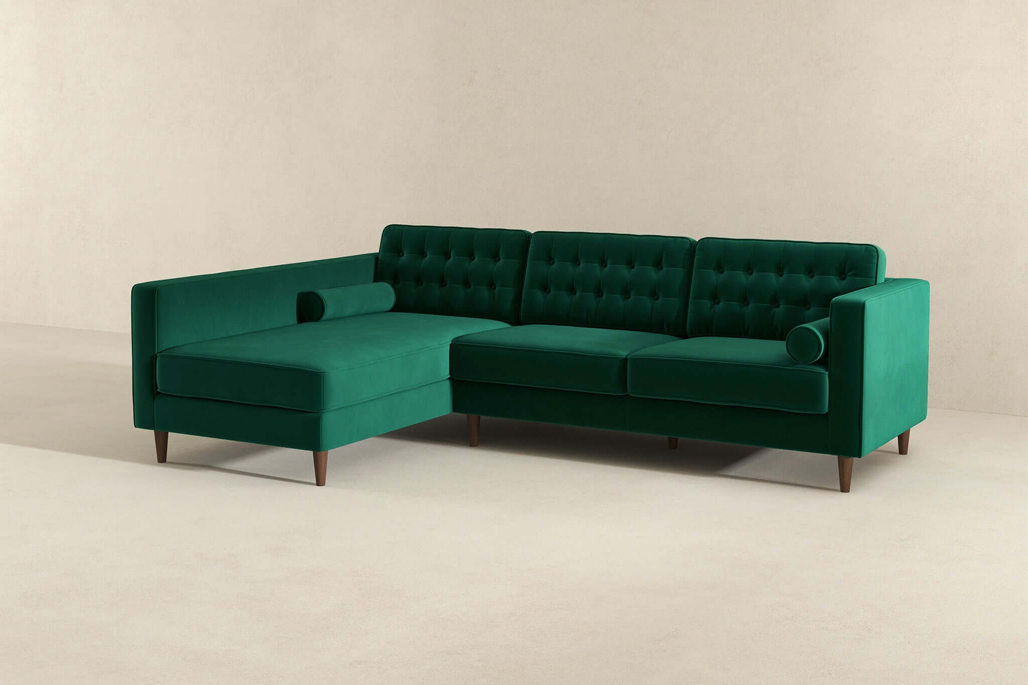 Ashcroft Christian Velvet Sectional Sofa - Green, Left Facing