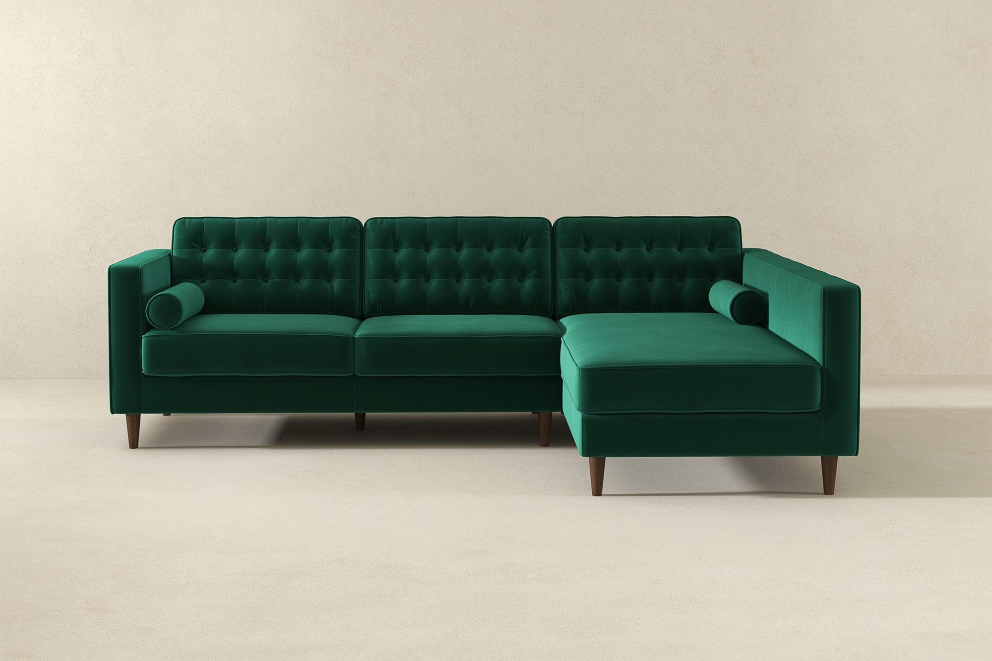 Ashcroft Christian Velvet Sectional Sofa - Green, Right Facing