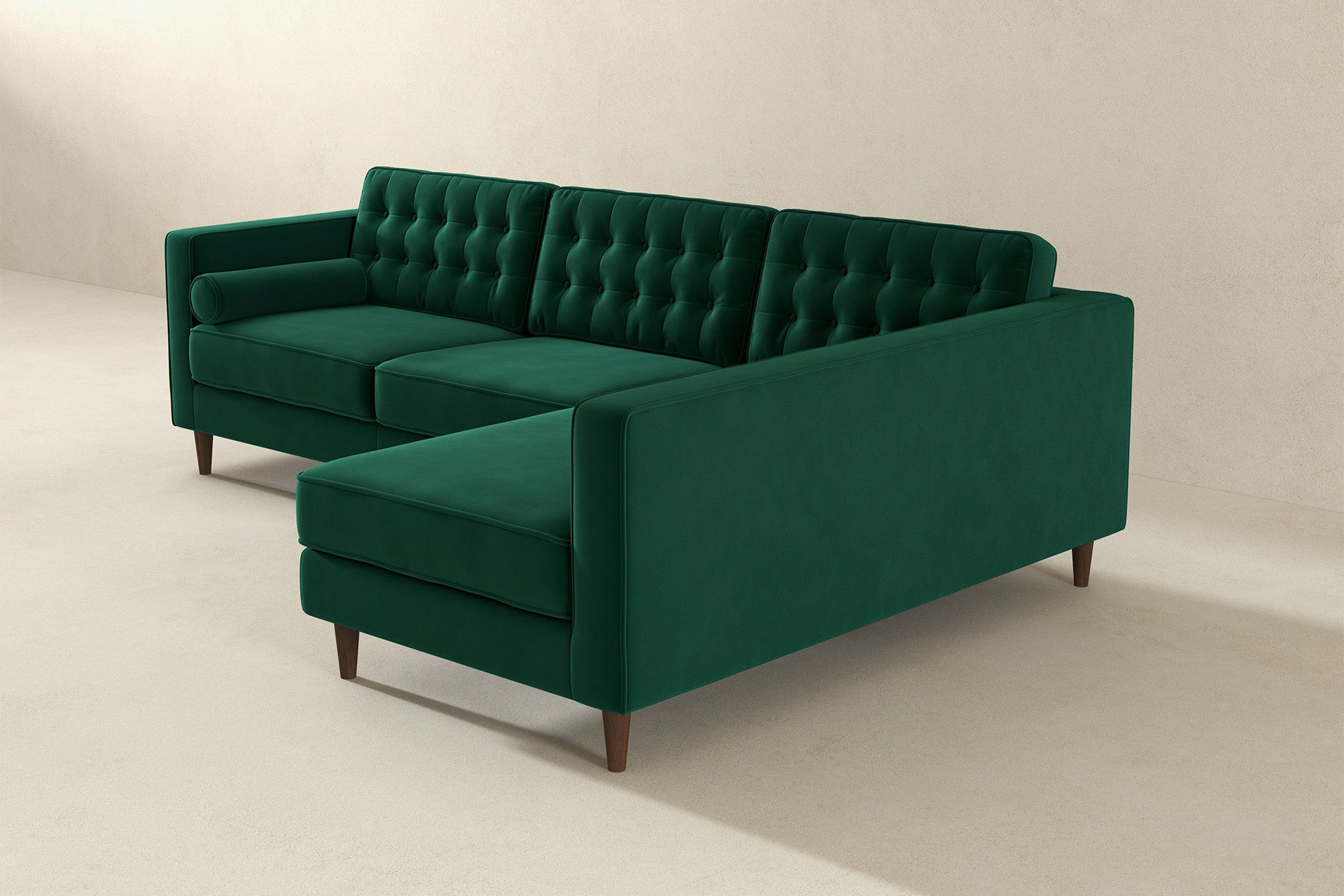 Ashcroft Christian Velvet Sectional Sofa - Green, Right Facing