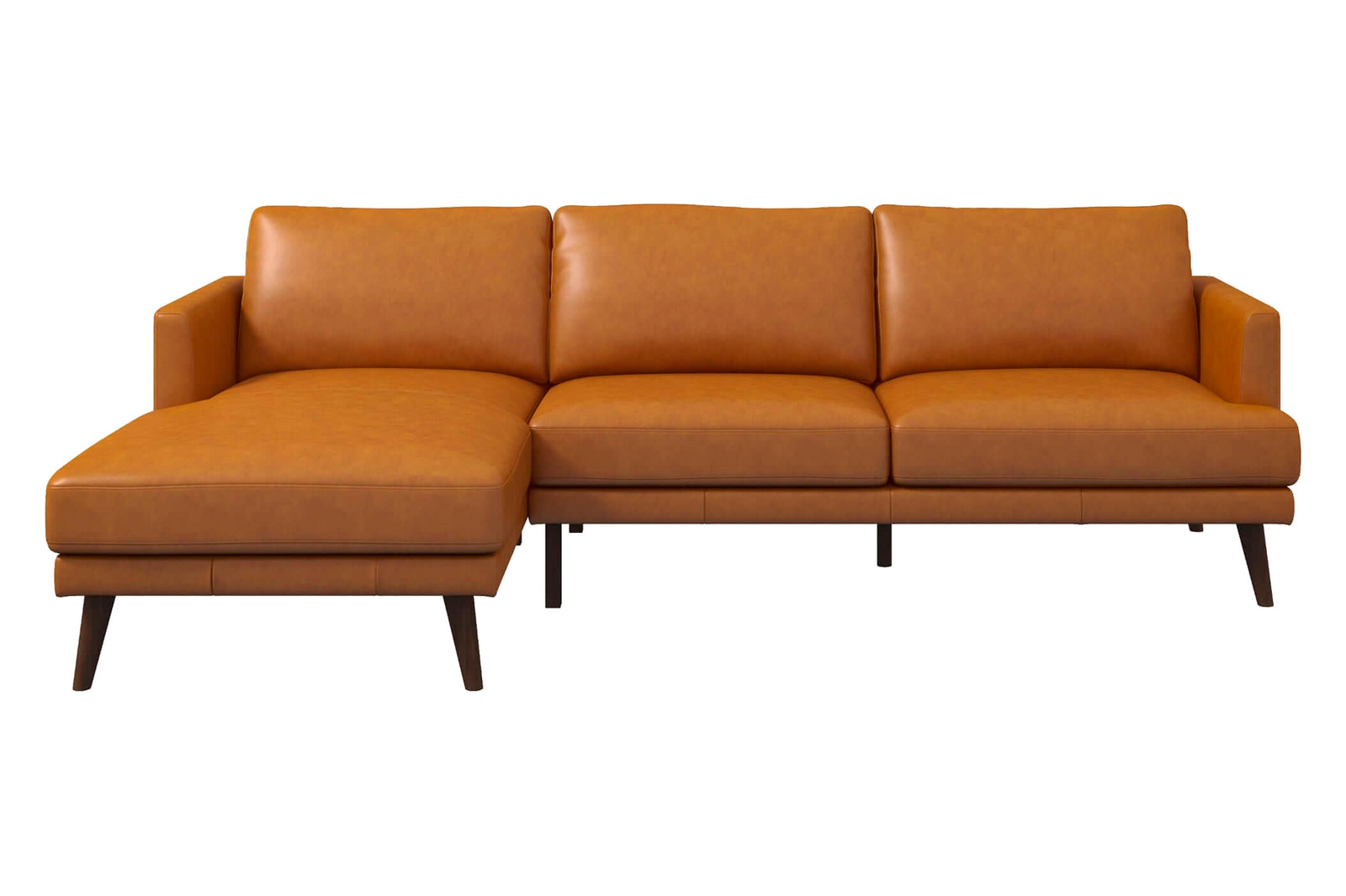 Ashcroft Lore L-Shaped Genuine Leather Sectional - Tan, Left Facing