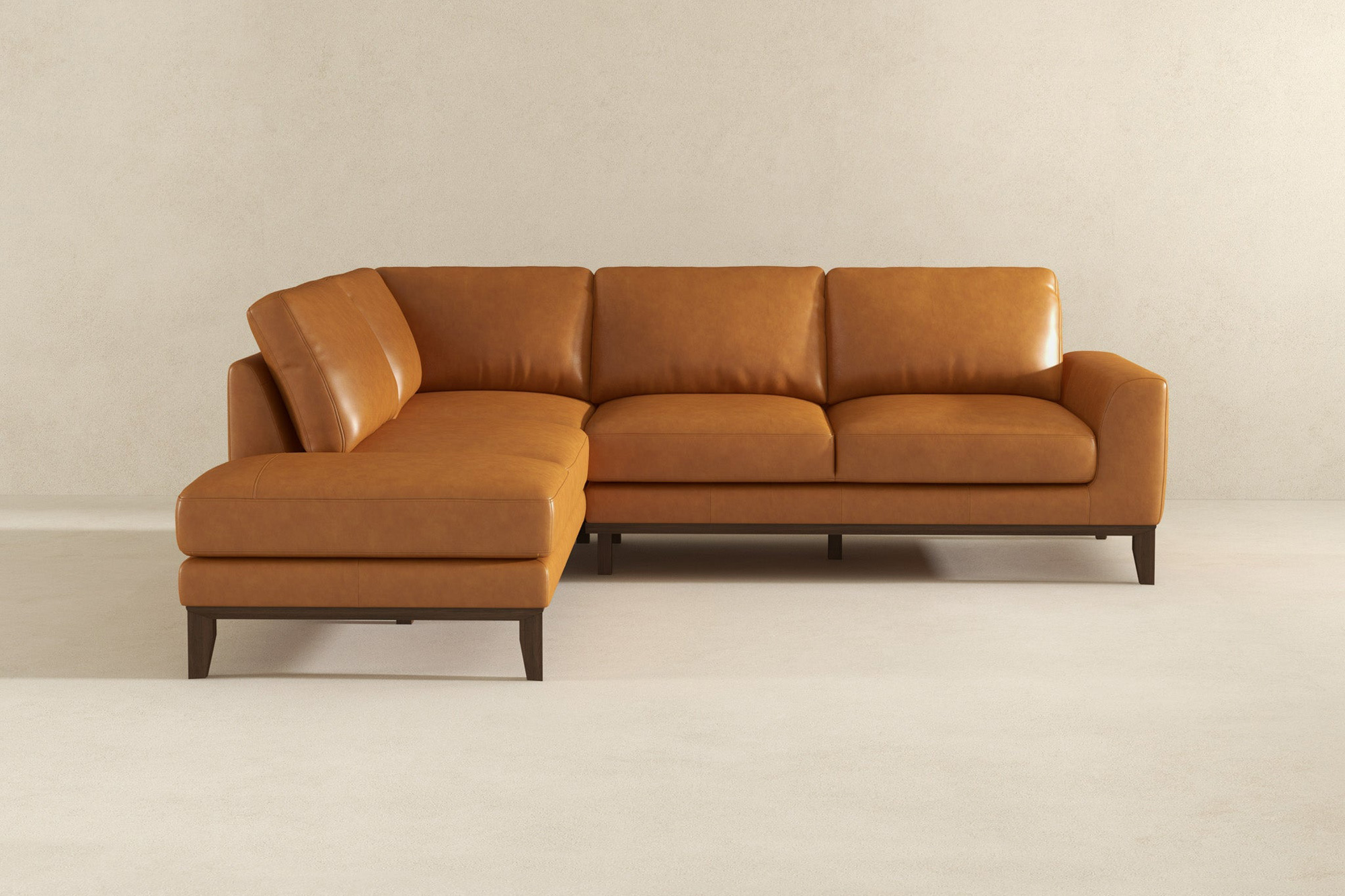 Ashcroft London Leather Sectional Sofa - Tan, Left Facing