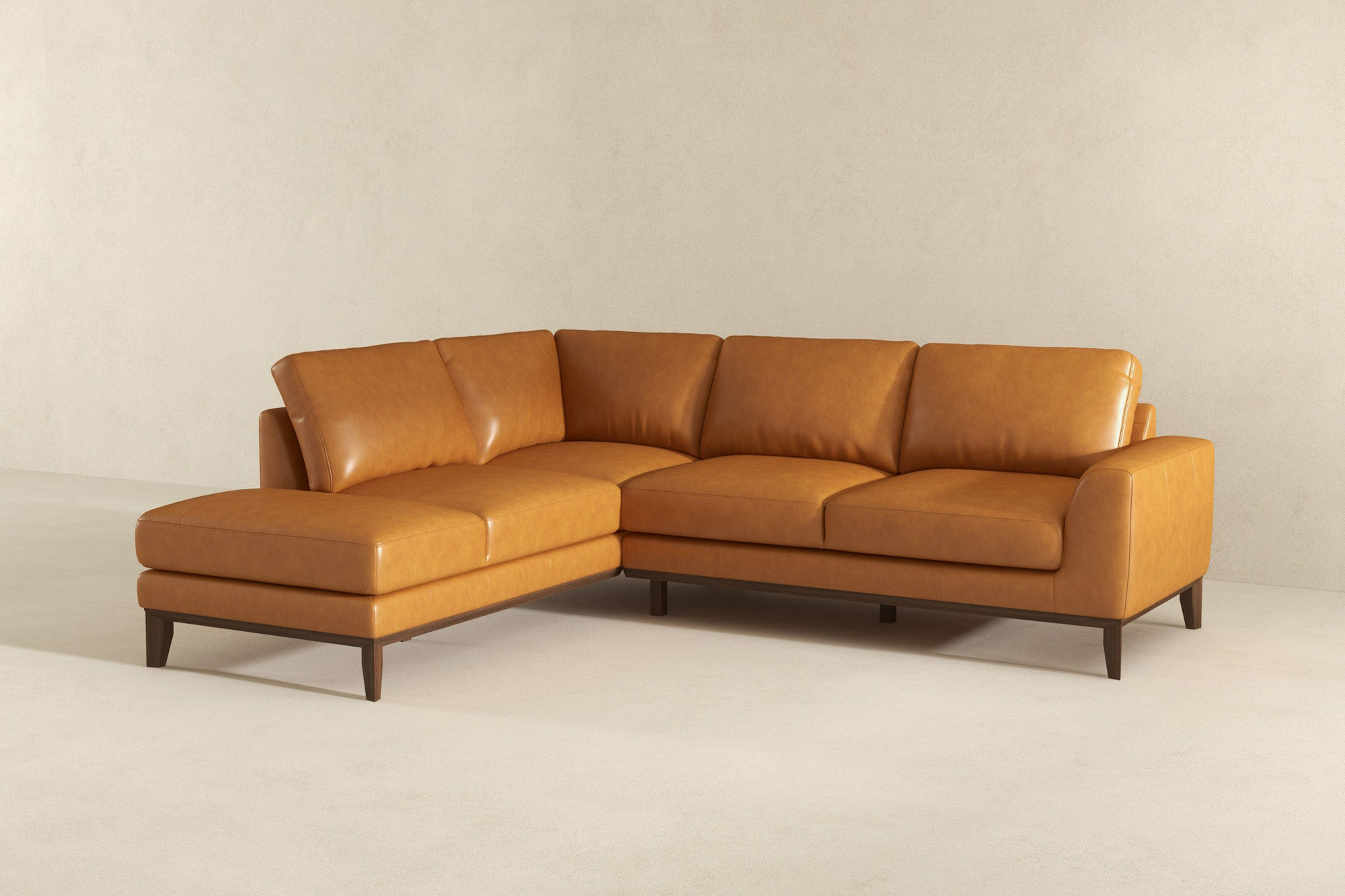 Ashcroft London Leather Sectional Sofa - Tan, Left Facing