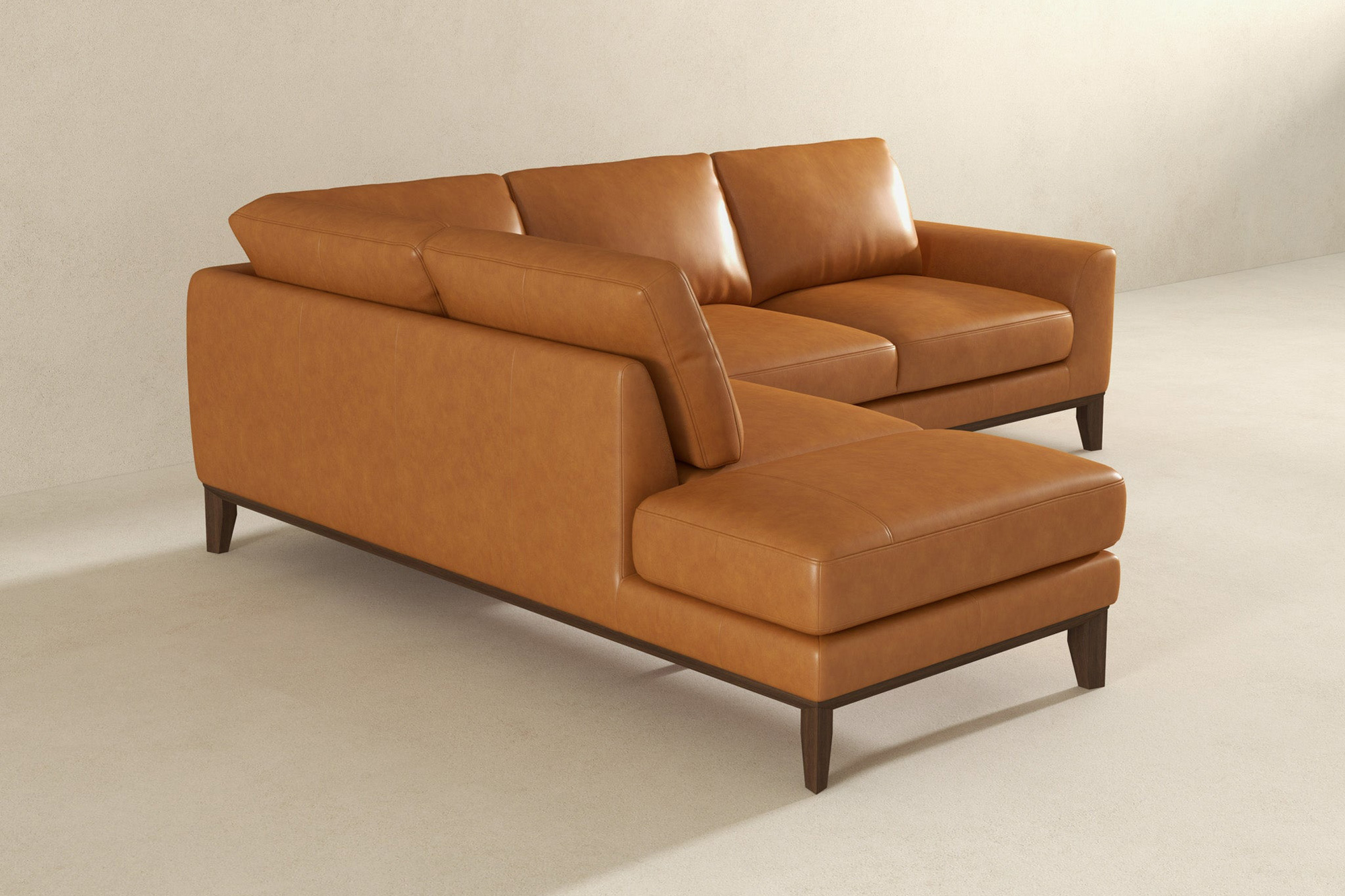 Ashcroft London Leather Sectional Sofa - Tan, Left Facing