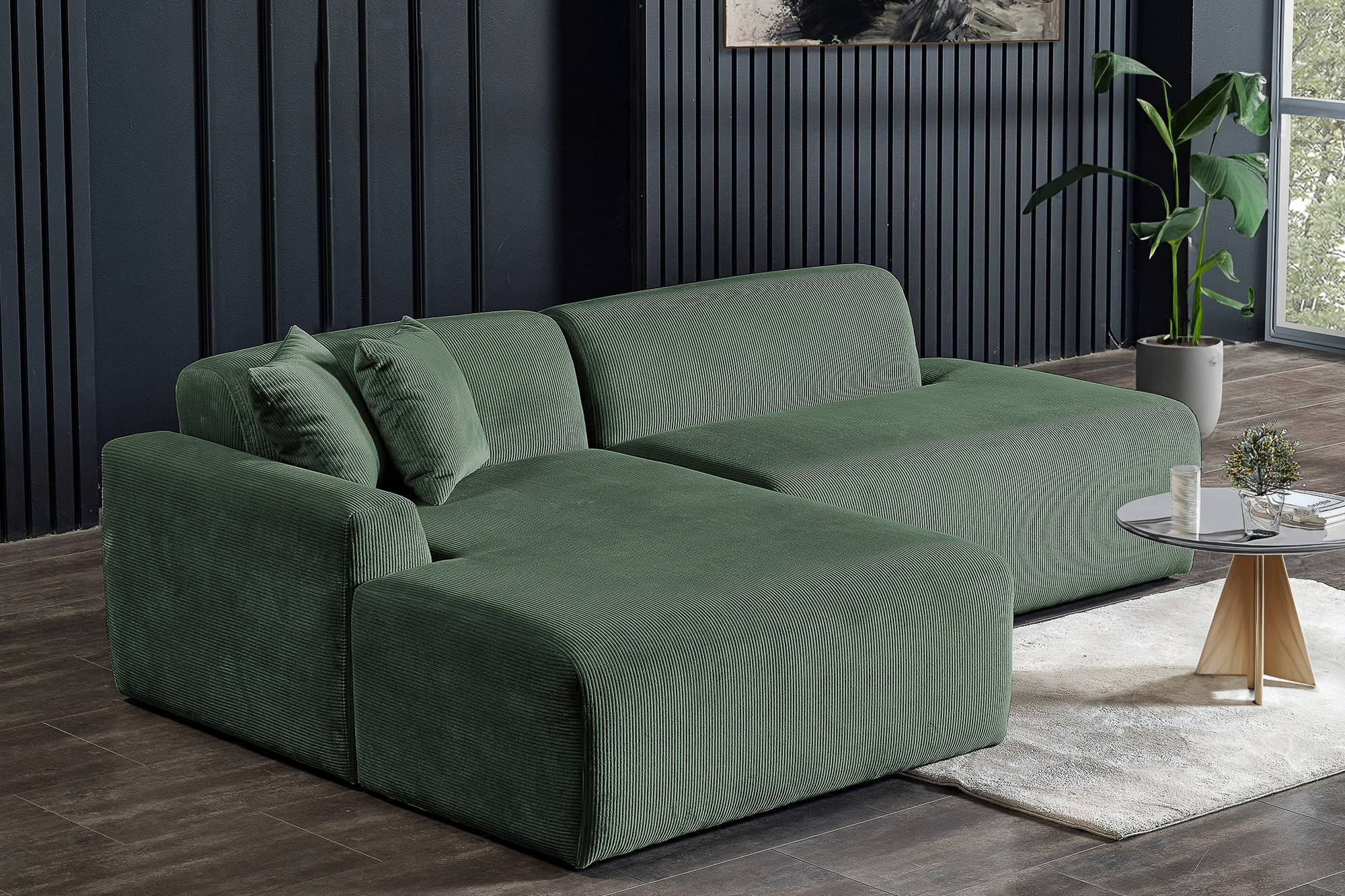 Ashcroft Mar Sectional Velvet Sofa - Green, Left Facing