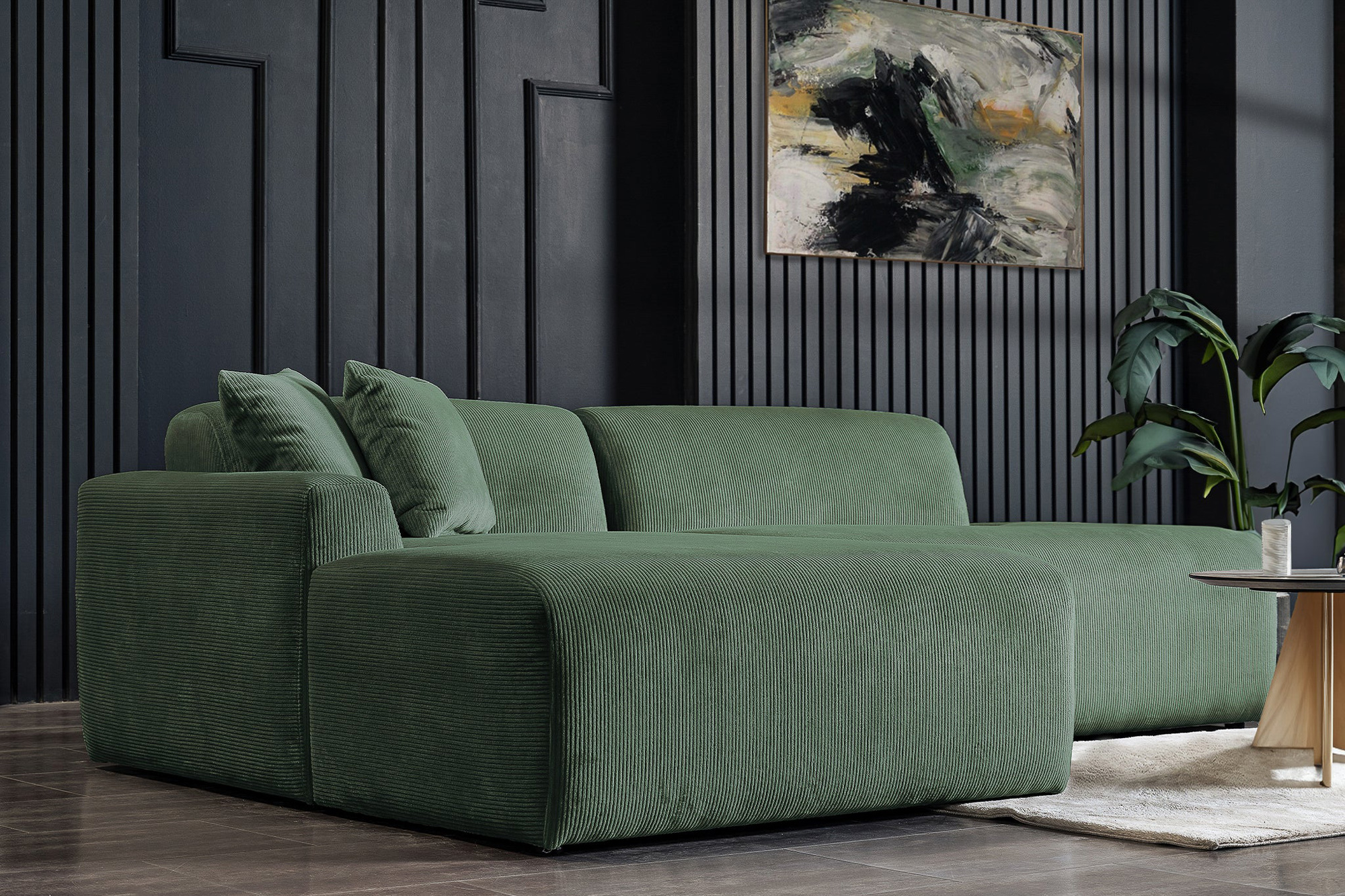 Ashcroft Mar Sectional Velvet Sofa - Green, Left Facing