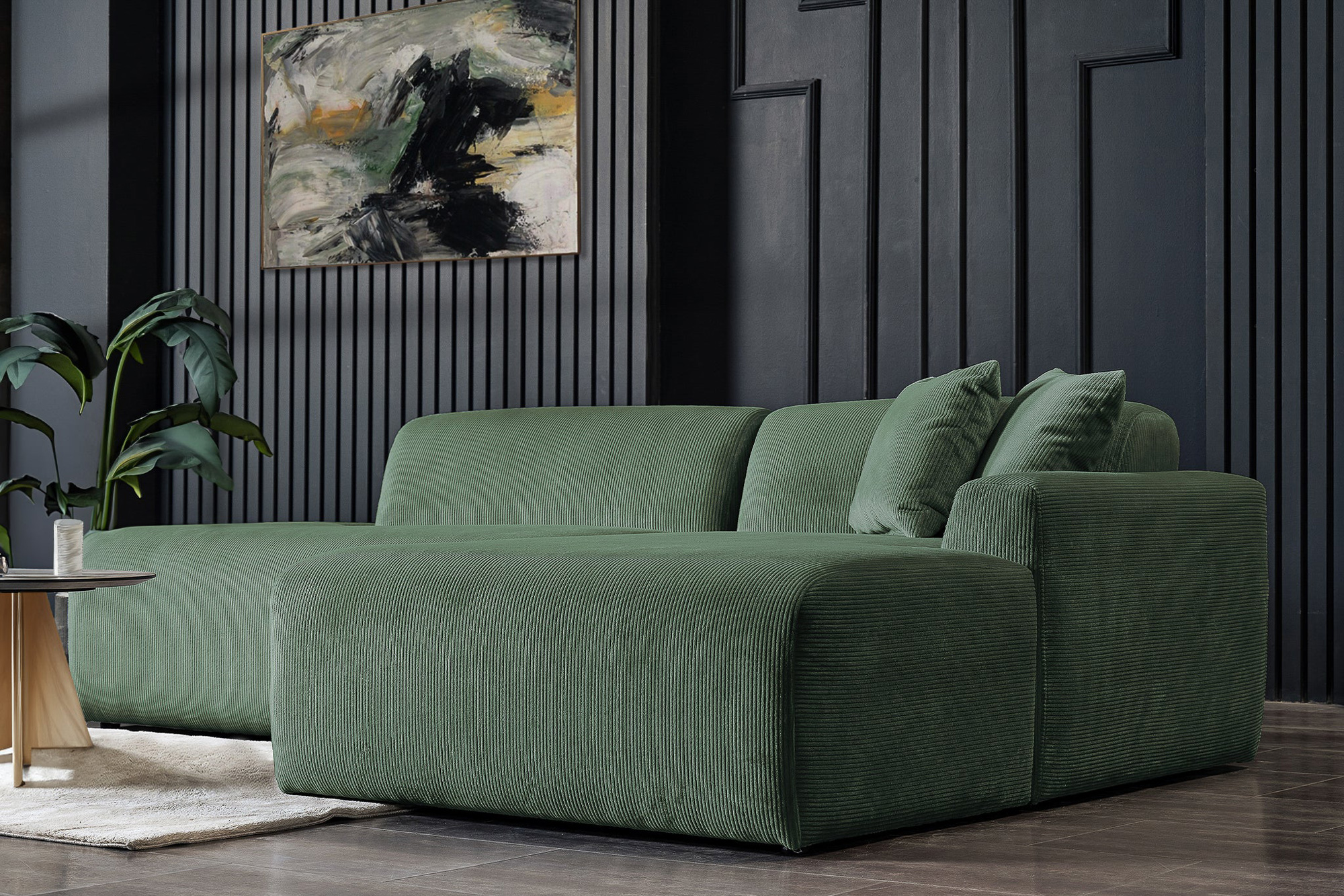 Ashcroft Mar Sectional Velvet Sofa - Green, Right Facing