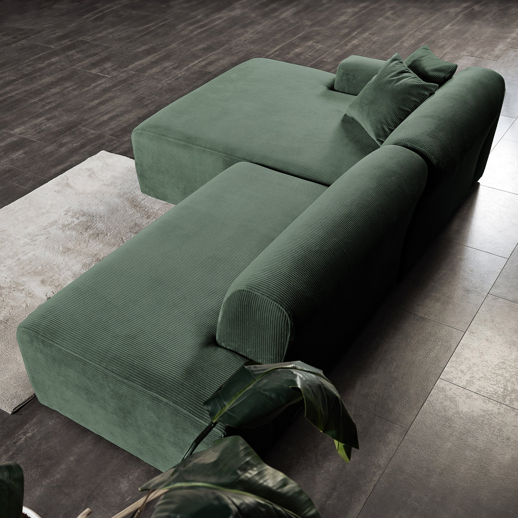 Ashcroft Mar Sectional Velvet Sofa - Green, Right Facing