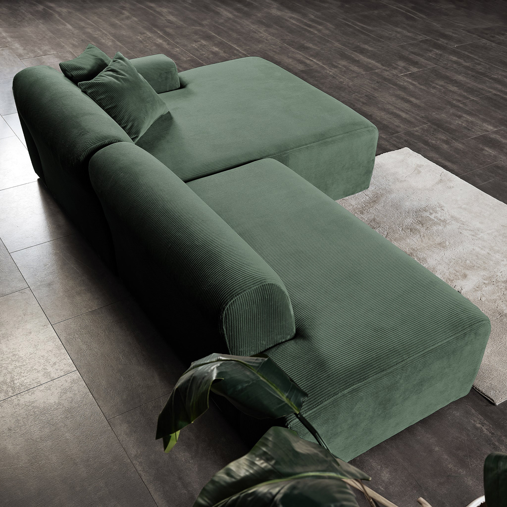 Ashcroft Mar Sectional Velvet Sofa - Green, Right Facing