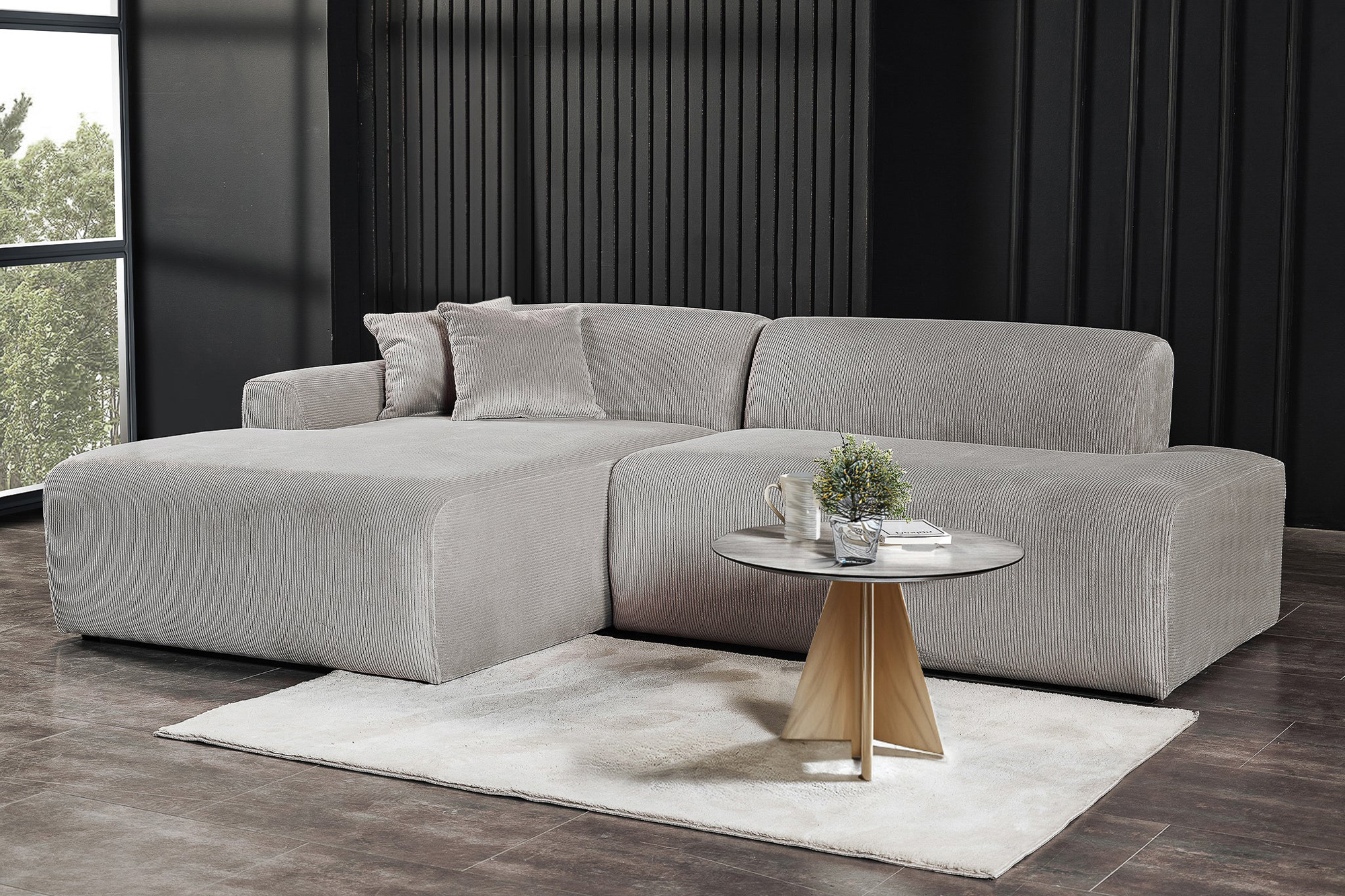 Ashcroft Mar Sectional Velvet Sofa - Gray, Left Facing