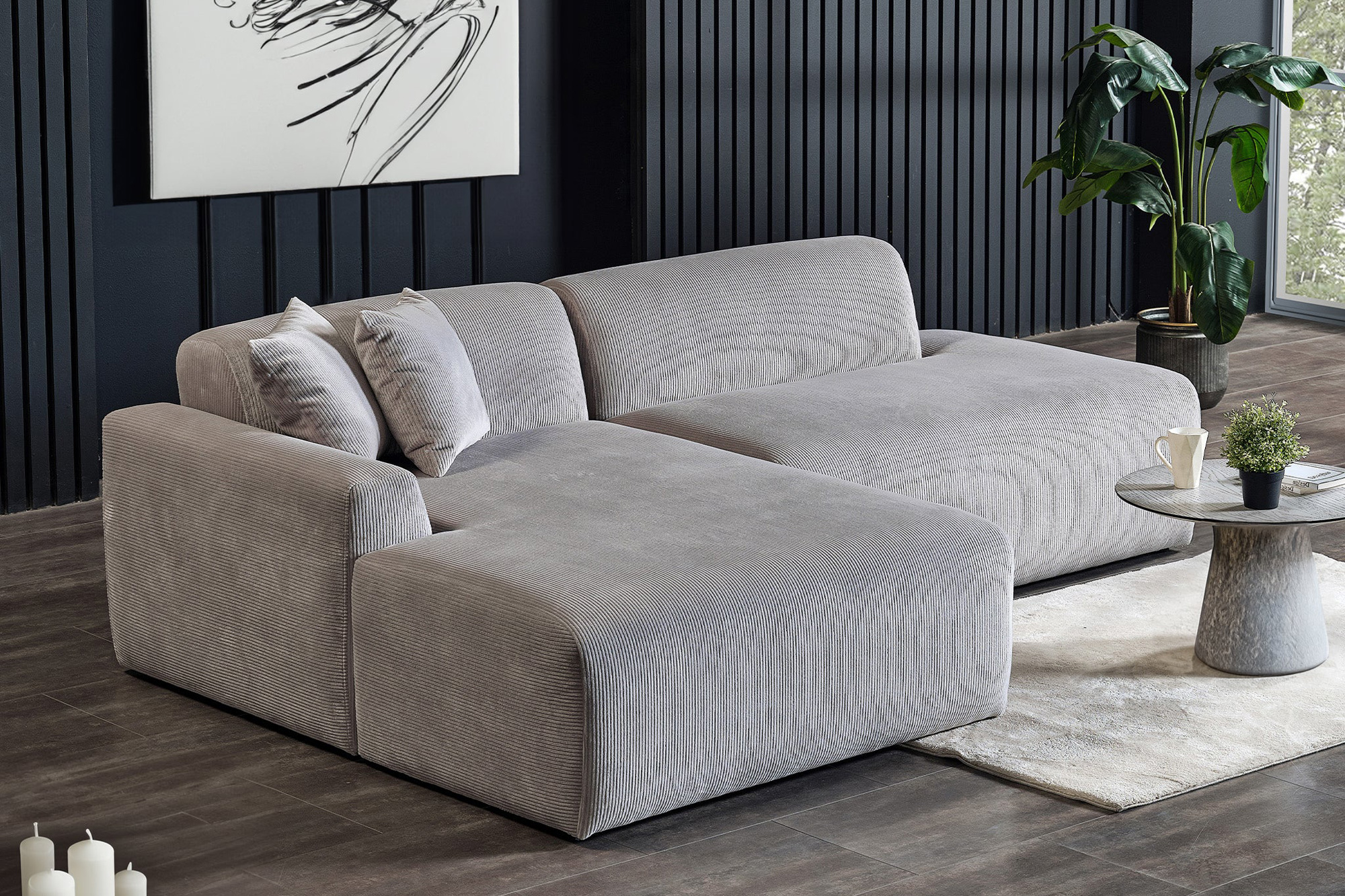 Ashcroft Mar Sectional Velvet Sofa - Gray, Left Facing