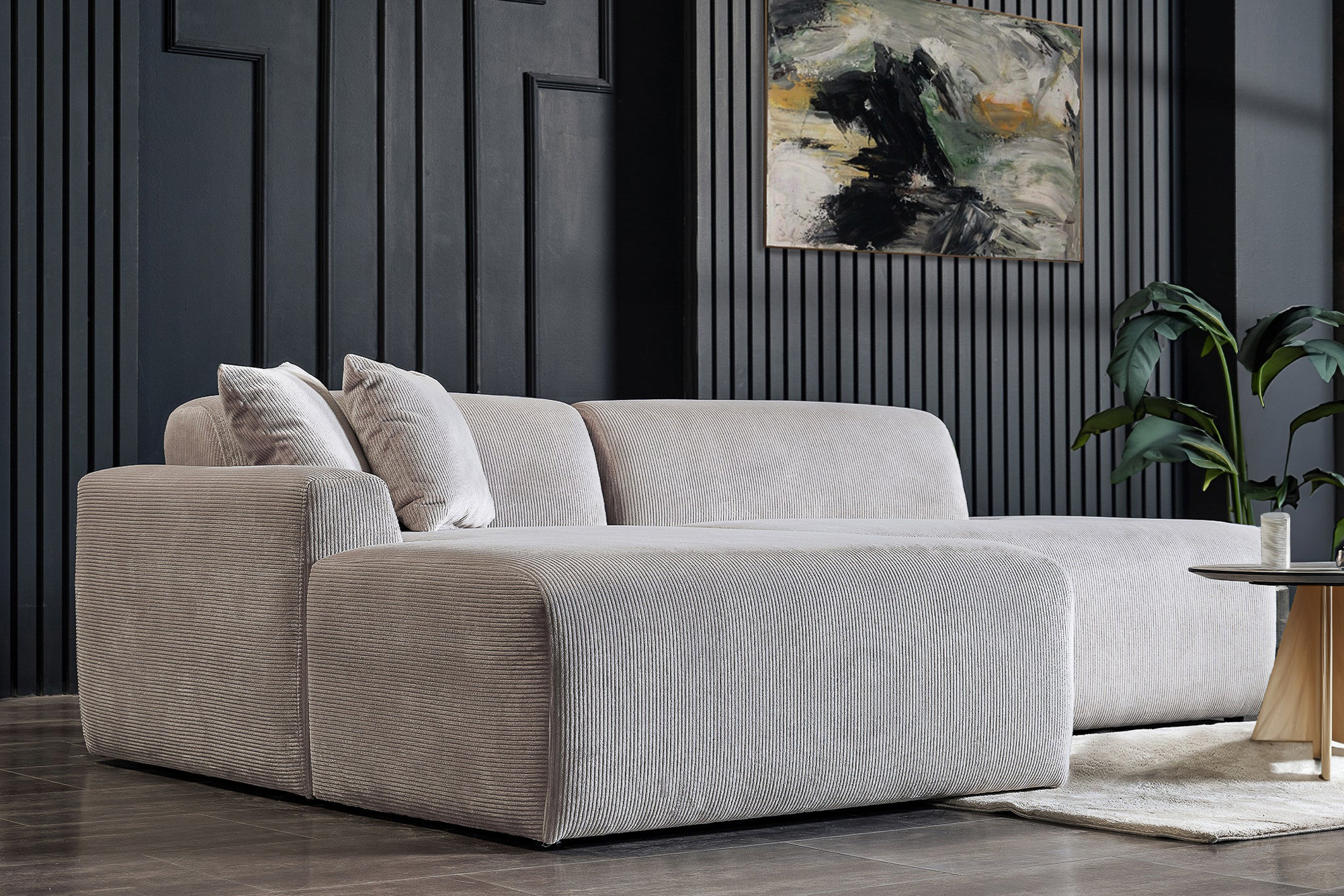 Ashcroft Mar Sectional Velvet Sofa - Gray, Left Facing