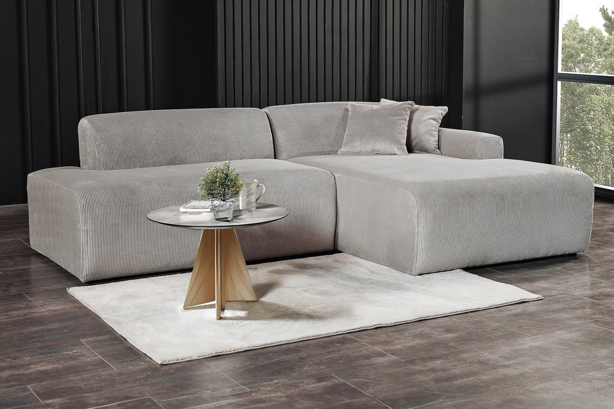 Ashcroft Mar Sectional Velvet Sofa - Gray, Right Facing