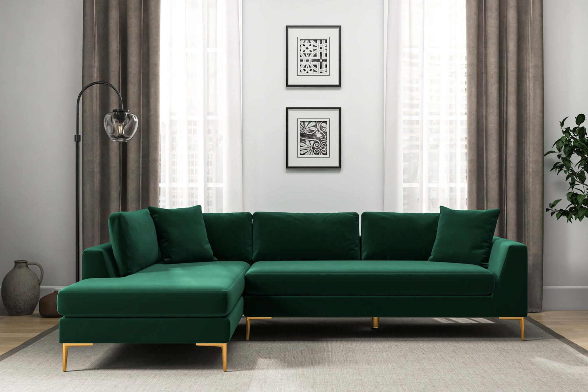 Ashcroft - Mano L-Shaped Velvet Sectional Sofa