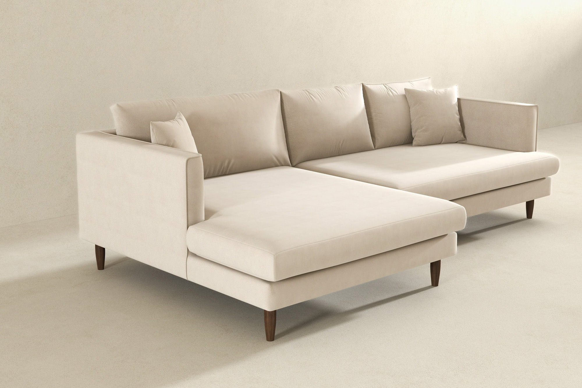 Ashcroft Blake L-Shaped Sectional Sofa Left Facing - Cream, Velvet