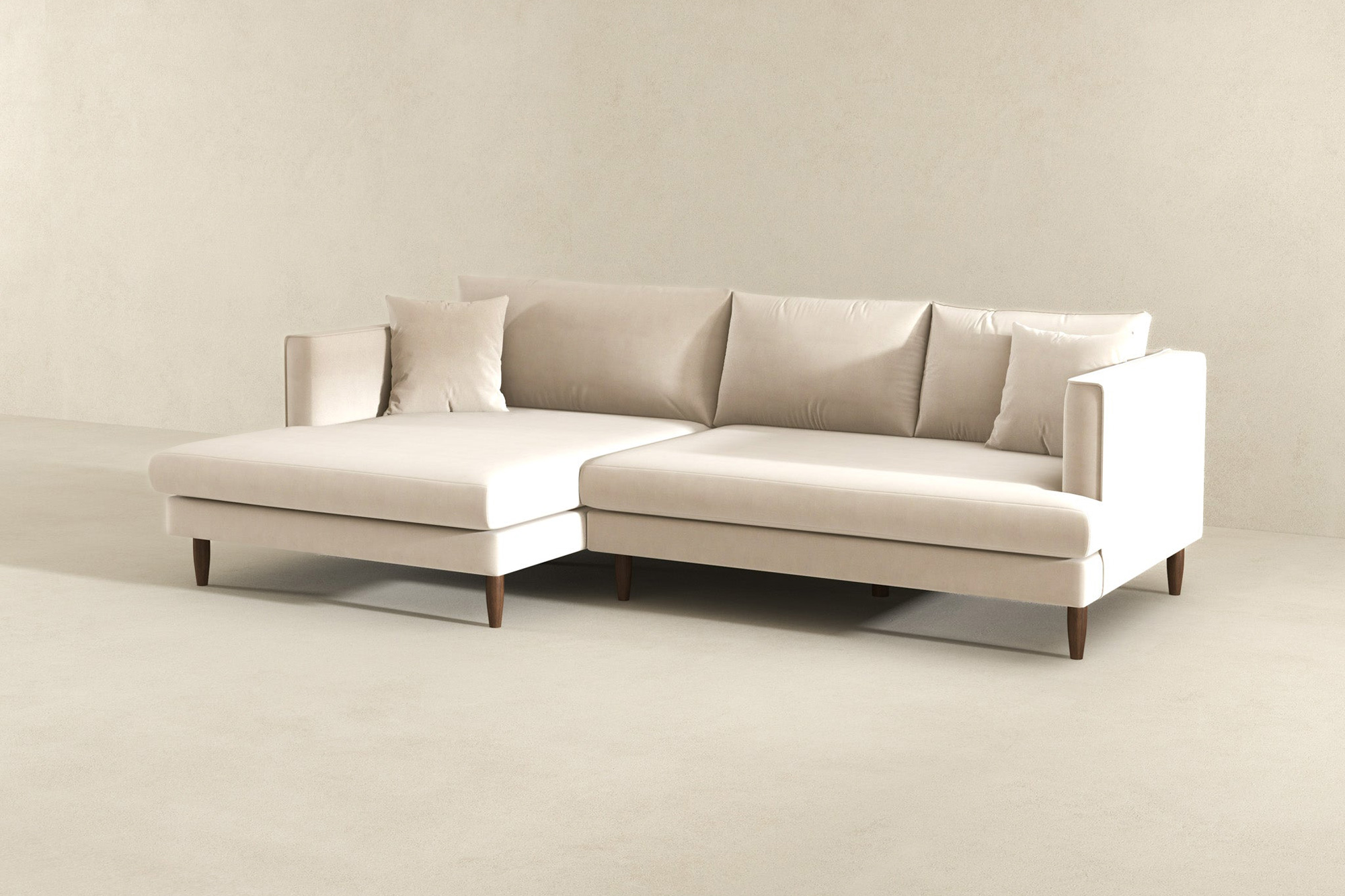 Ashcroft Blake L-Shaped Sectional Sofa Left Facing - Cream, Velvet