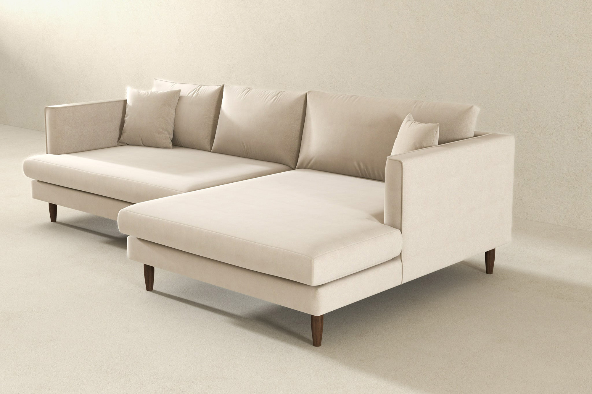 Ashcroft Blake L-Shaped Sectional Sofa Right Facing - Cream, Velvet