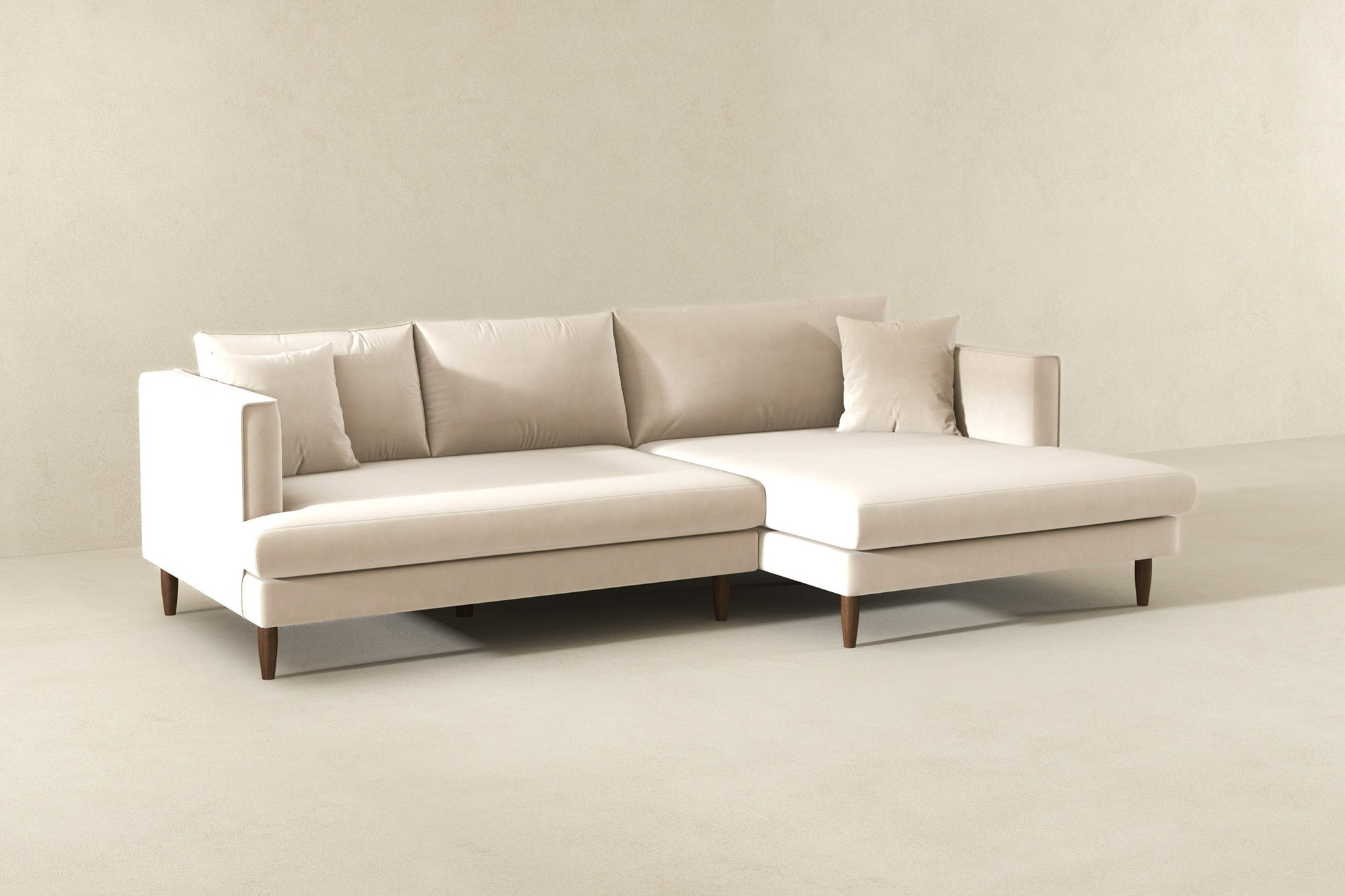 Ashcroft Blake L-Shaped Sectional Sofa Right Facing - Cream, Velvet