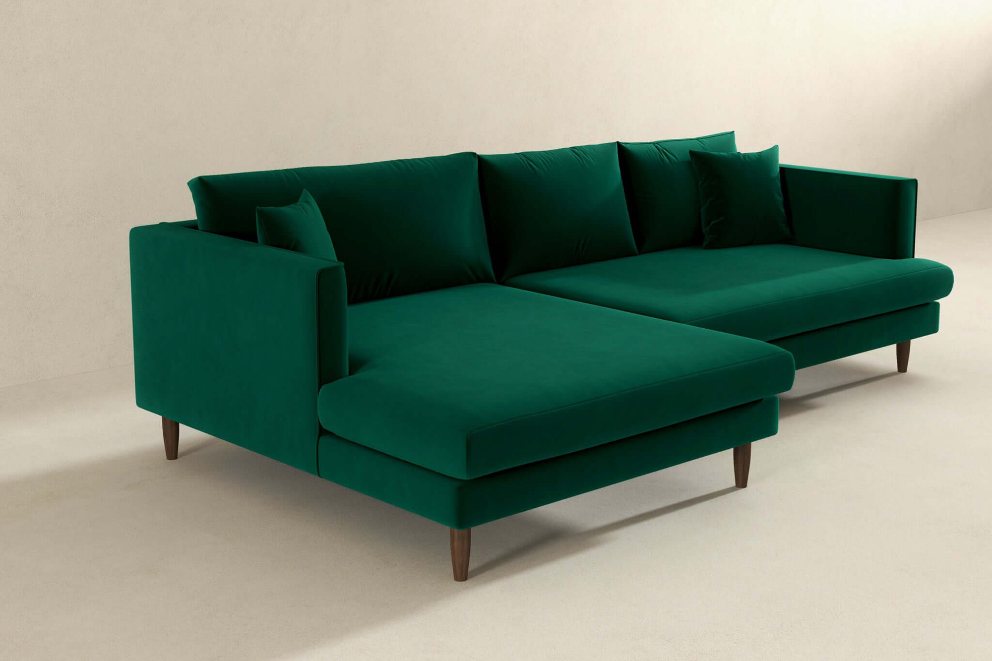 Ashcroft Blake L-Shaped Sectional Sofa Left Facing - Green, Velvet