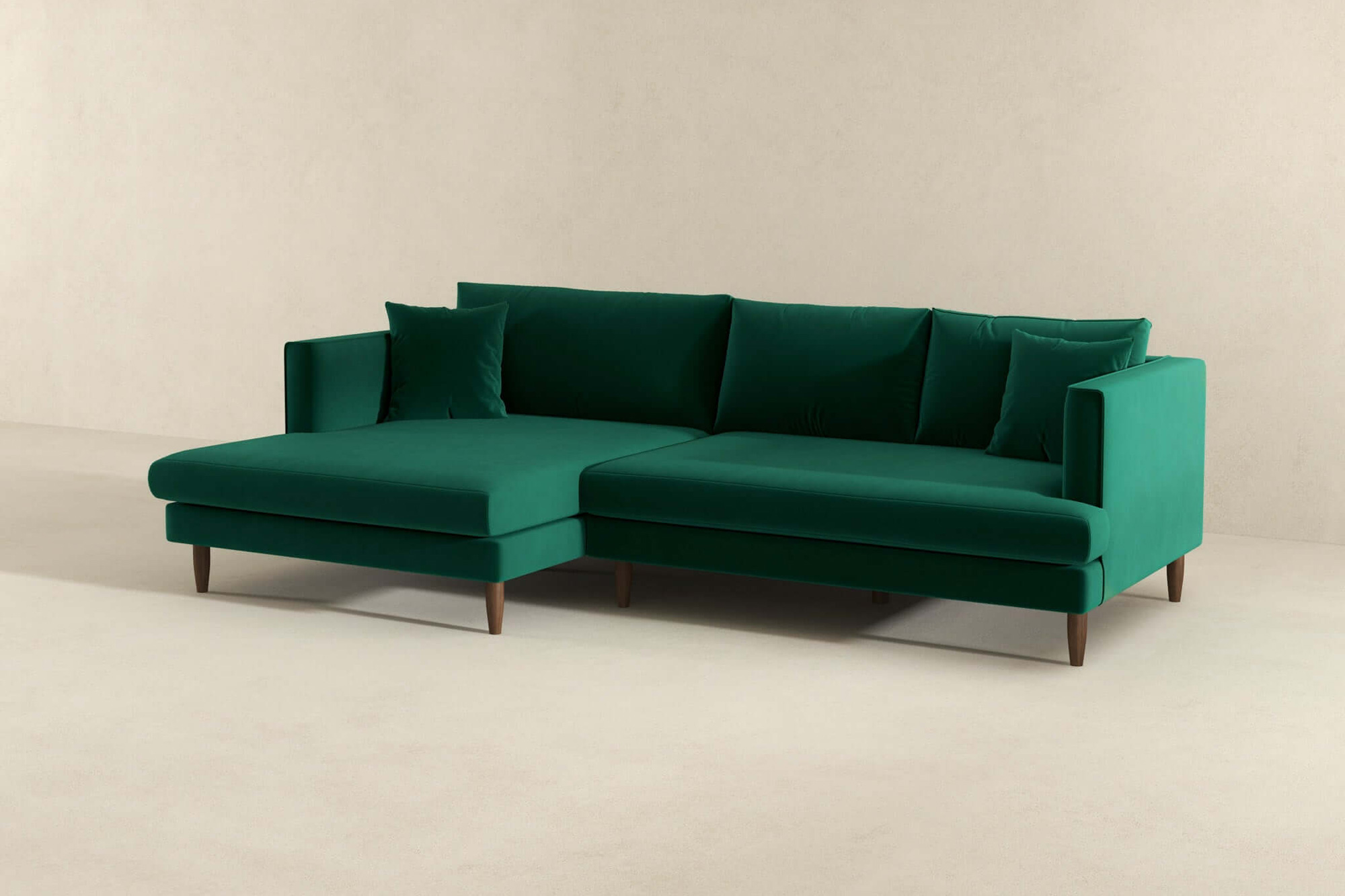 Ashcroft Blake L-Shaped Sectional Sofa Left Facing - Green, Velvet