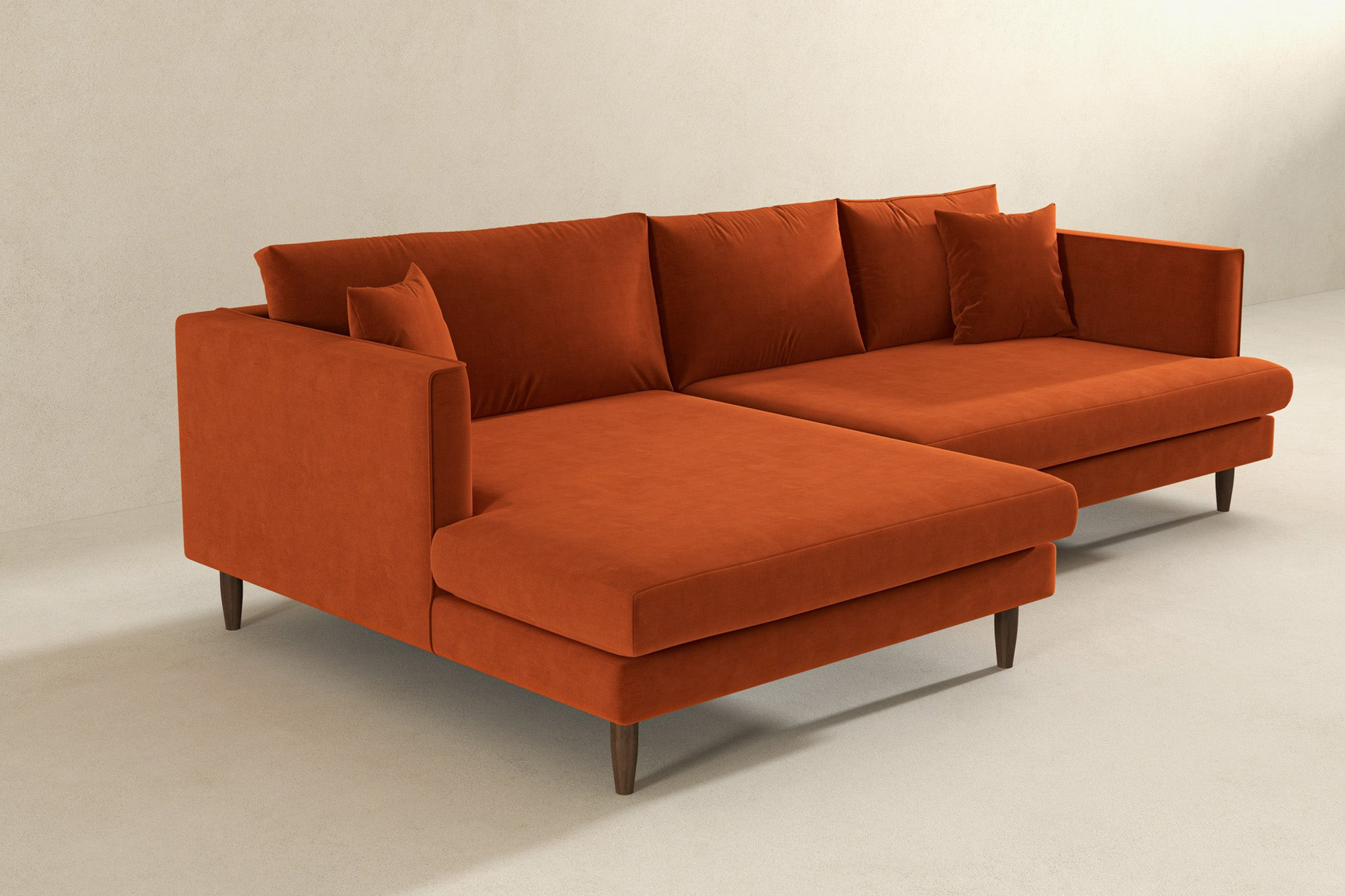 Ashcroft Blake L-Shaped Sectional Sofa Right Facing - Orange, Velvet