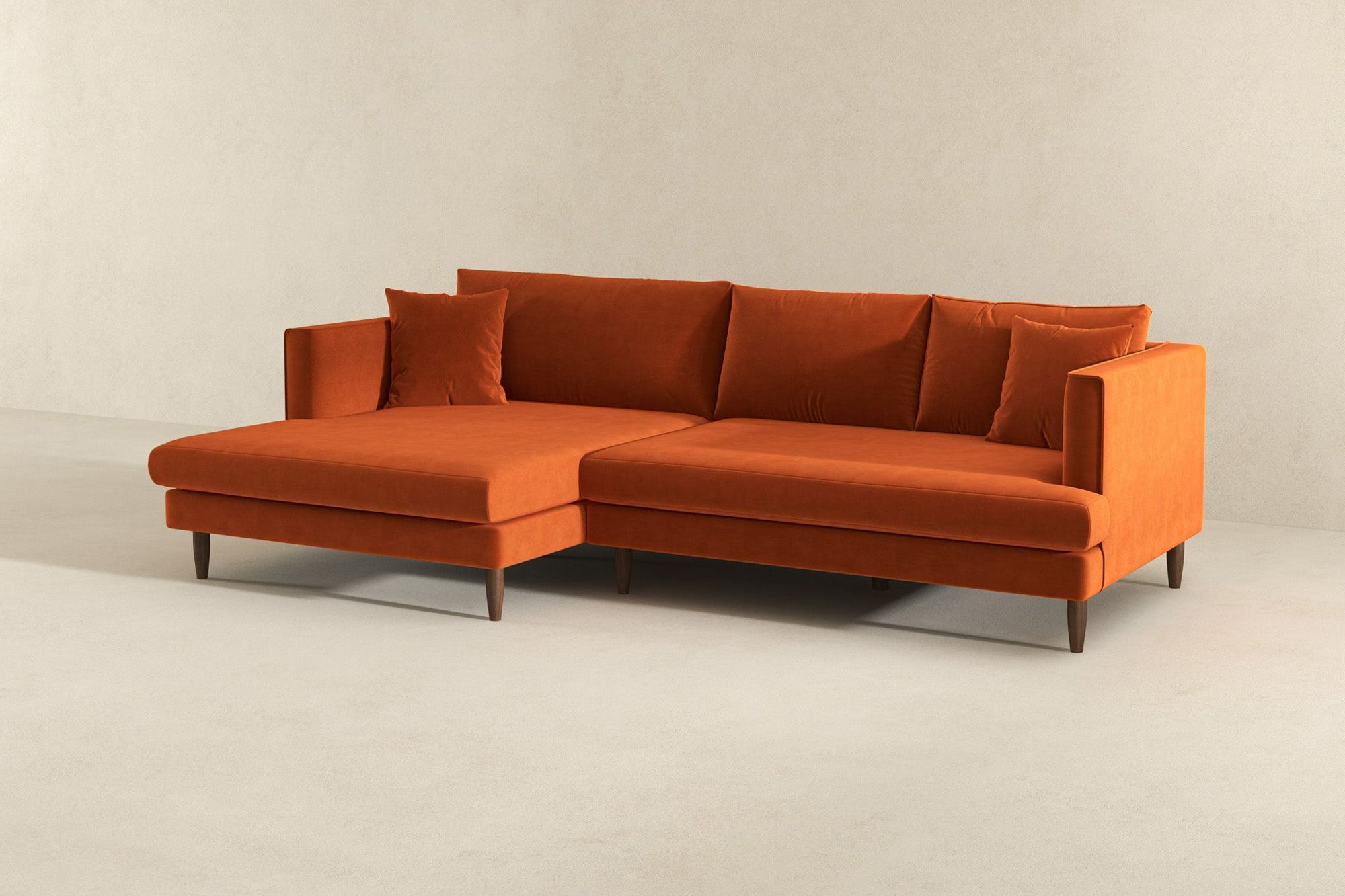 Ashcroft Blake L-Shaped Sectional Sofa Right Facing - Orange, Velvet