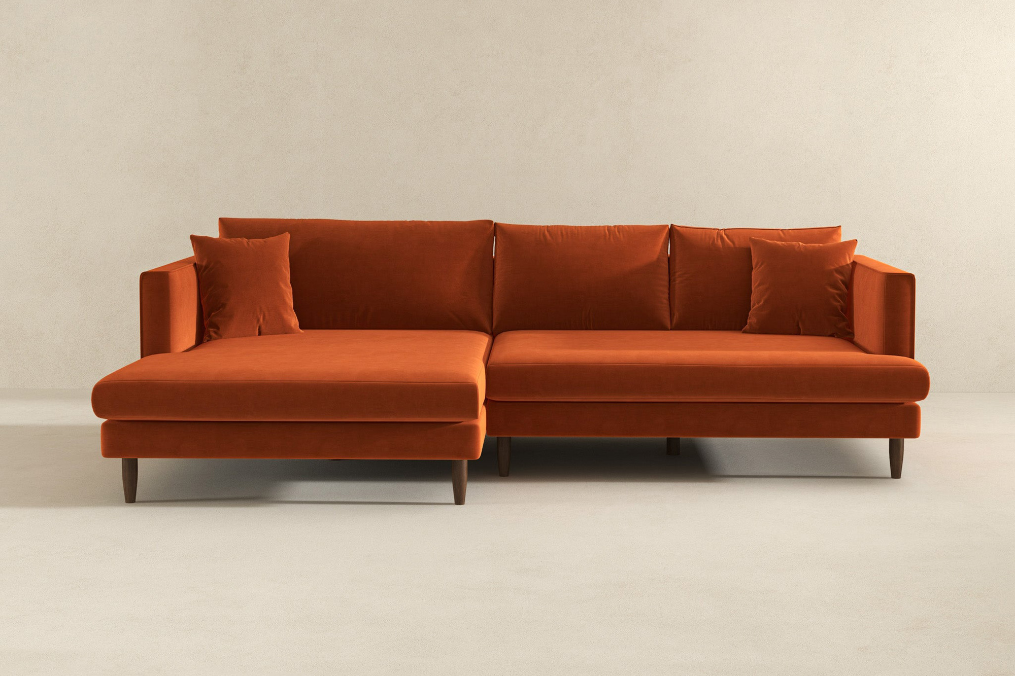 Ashcroft Blake L-Shaped Sectional Sofa Right Facing - Orange, Velvet