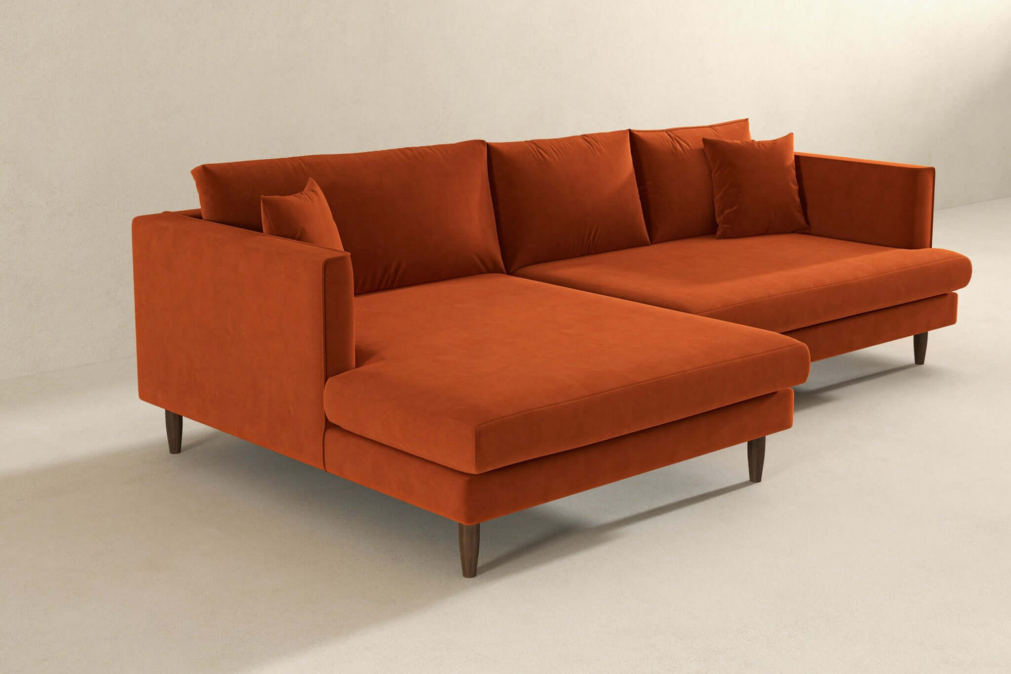 Ashcroft Blake L-Shaped Sectional Sofa Left Facing - Orange, Velvet