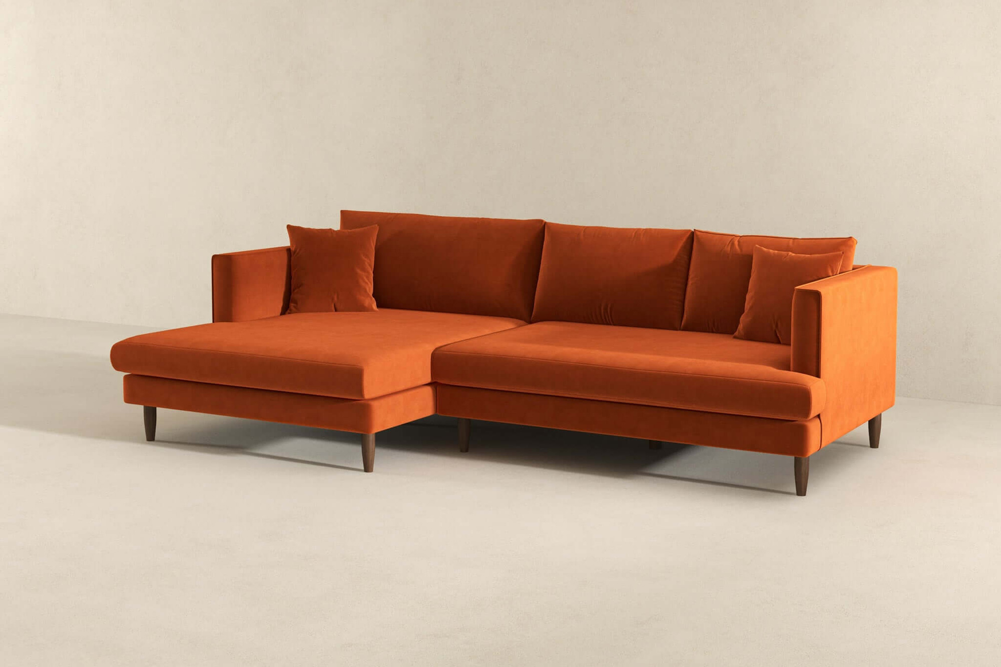 Ashcroft Blake L-Shaped Sectional Sofa Left Facing - Orange, Velvet