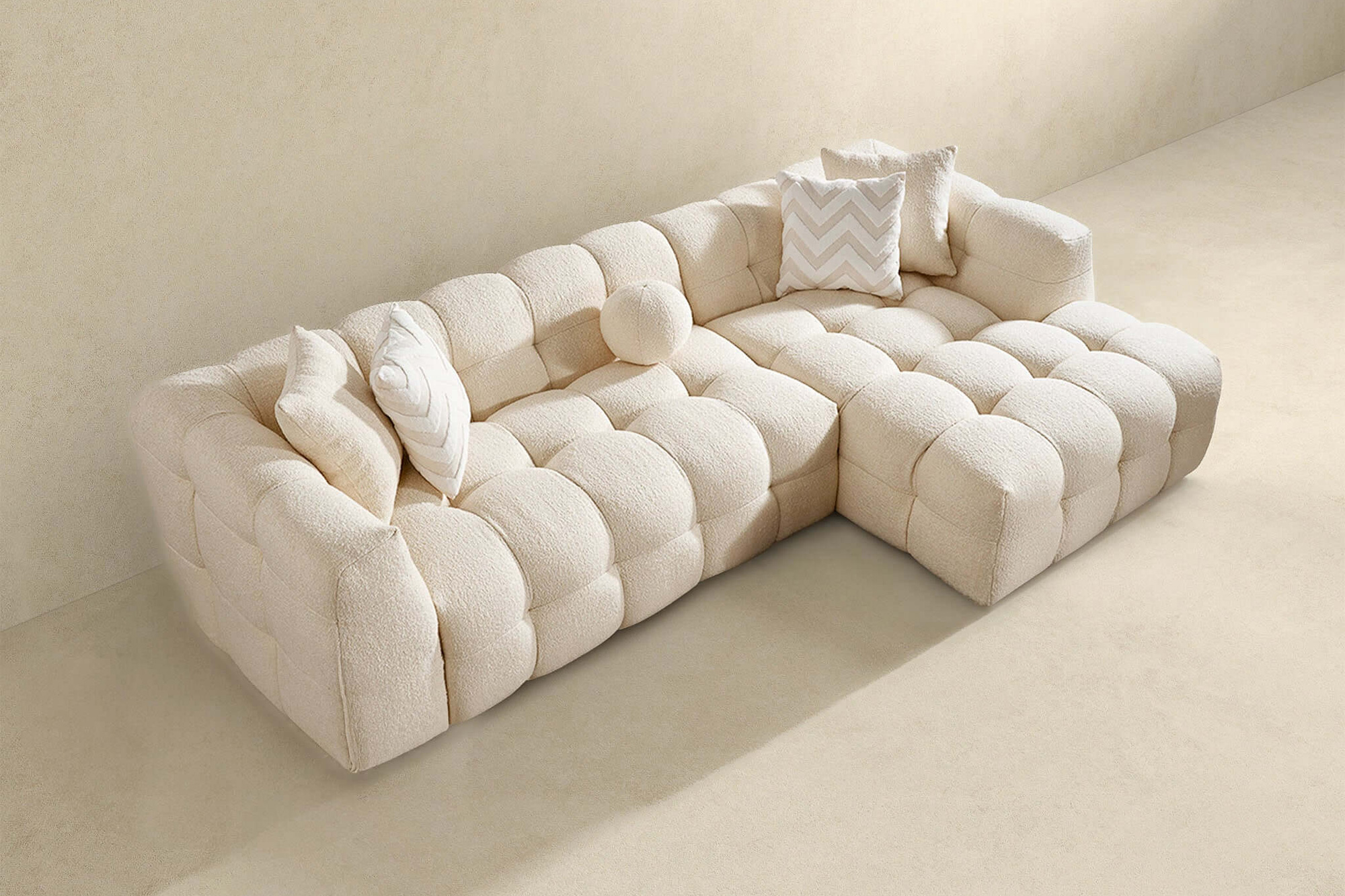 Ashcroft Alana Tufted Boucle Right Sectional Sofa - Ivory