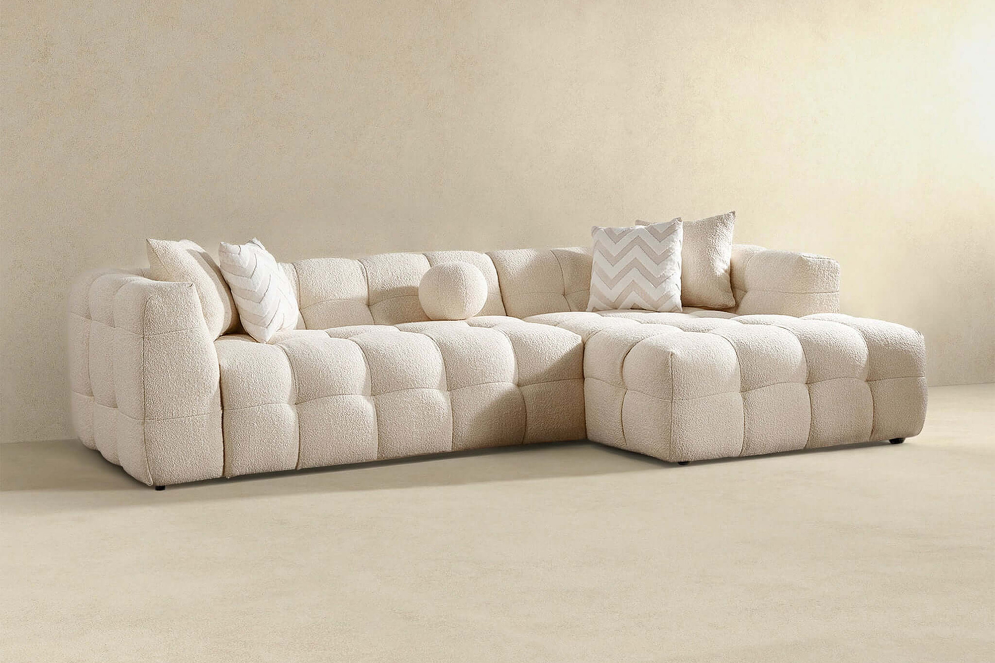 Ashcroft Alana Tufted Boucle Right Sectional Sofa - Ivory